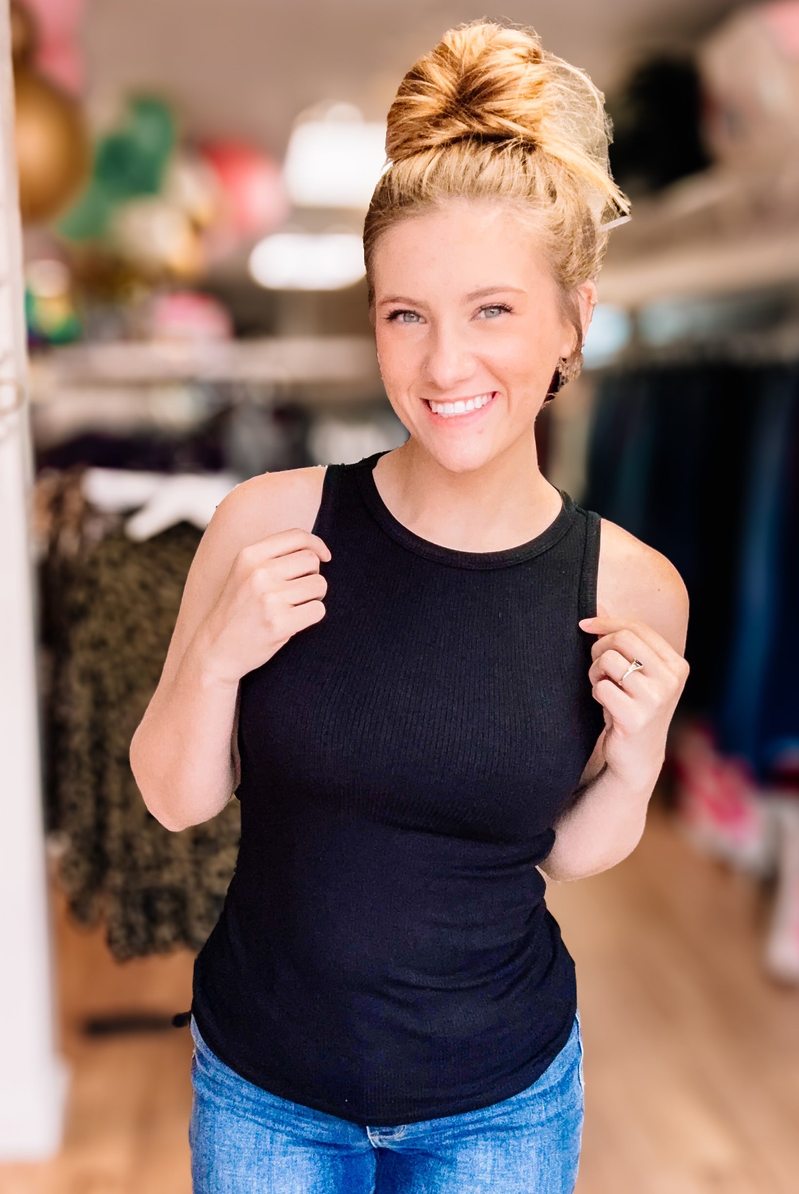 Tara Ribbed Tank - Black-Tank Tops-Dear Me Southern Boutique, located in DeRidder, Louisiana