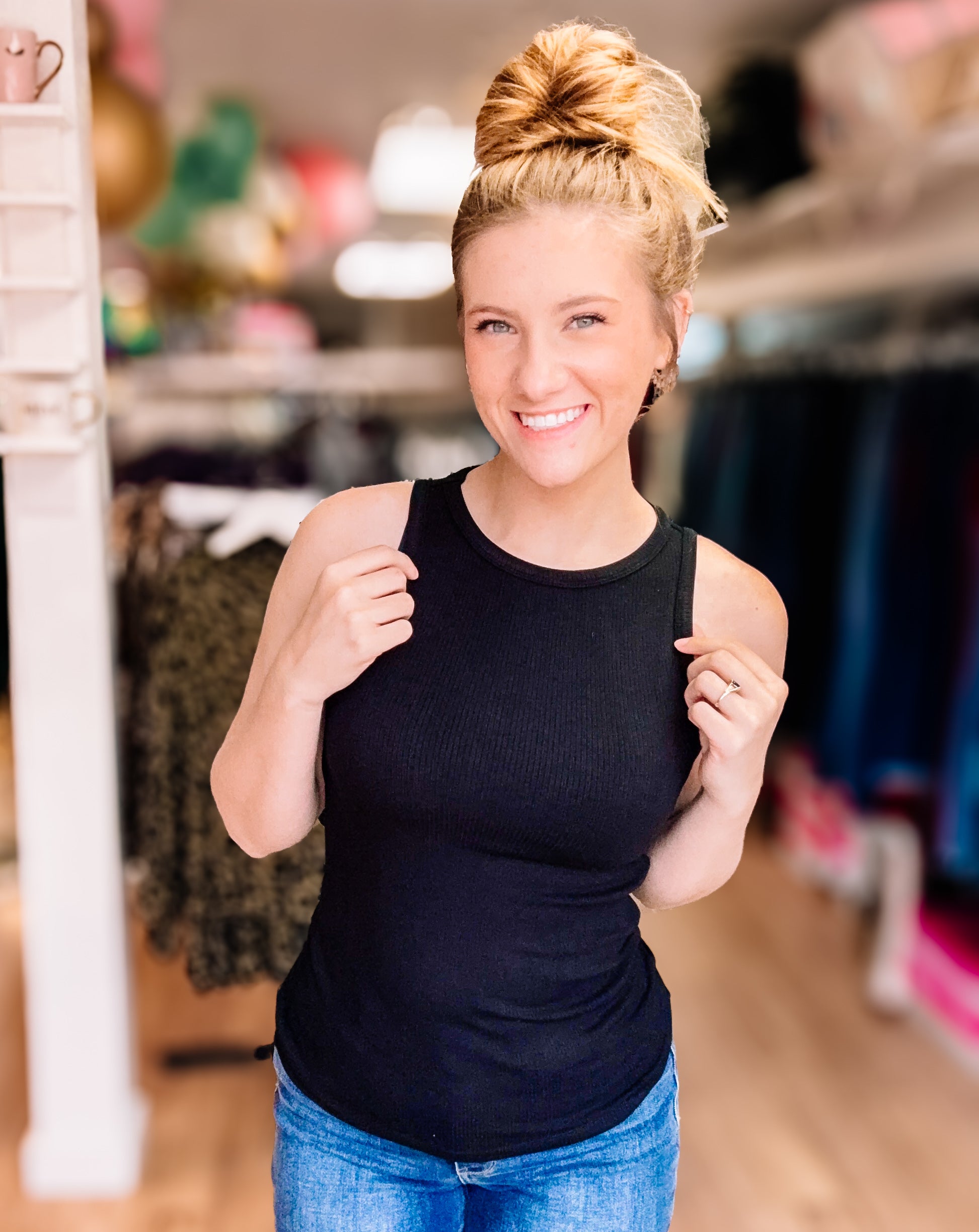 Tara Ribbed Tank - Black-Tank Tops-Dear Me Southern Boutique, located in DeRidder, Louisiana