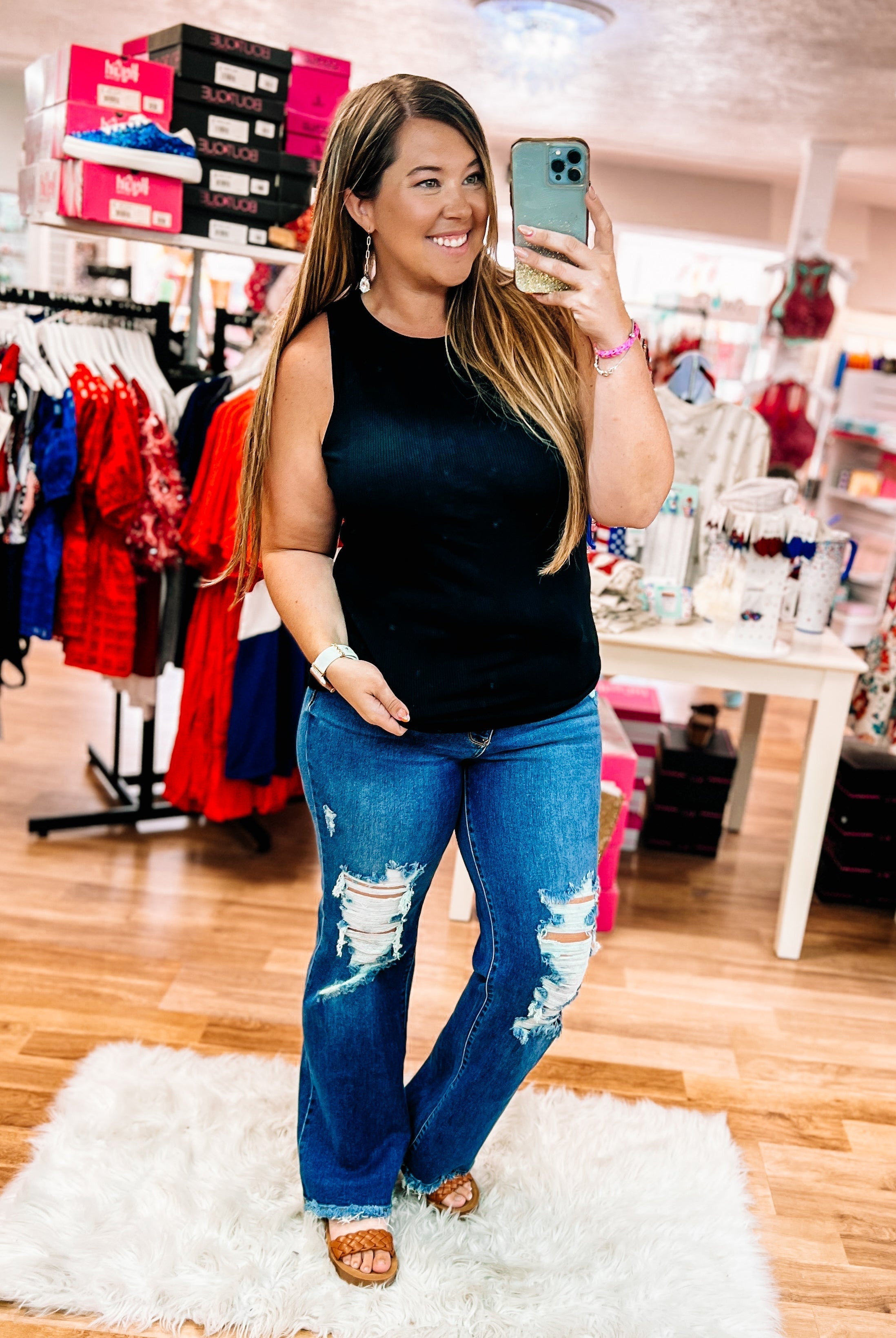 Tara Ribbed Tank - Black-Tank Tops-Dear Me Southern Boutique, located in DeRidder, Louisiana