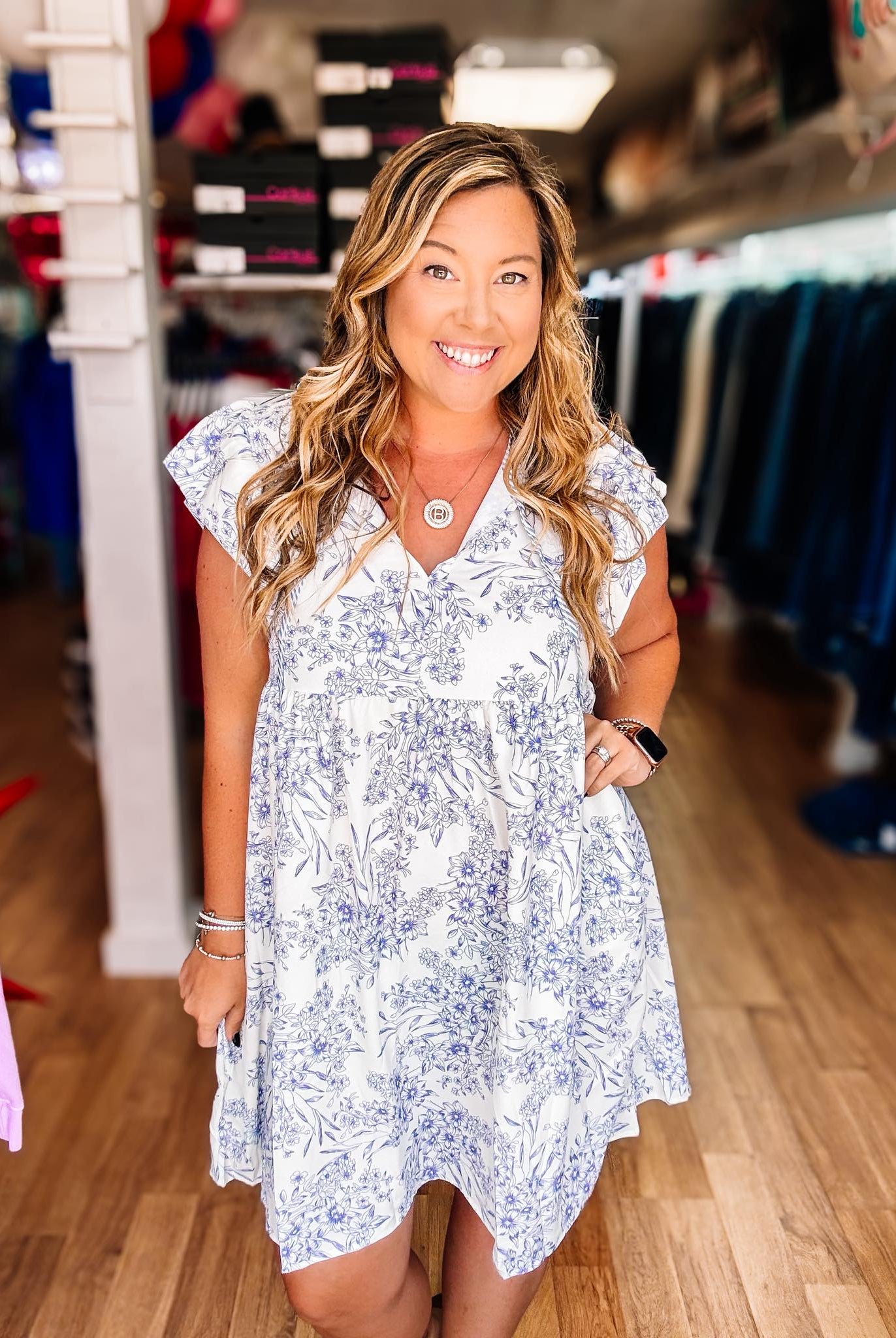Tea Time Blues Dress-Dear Me Southern Boutique, located in DeRidder, Louisiana