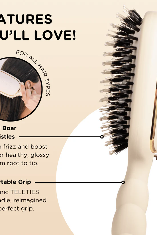 Teleties Boar Bristle Hairbrush - Tan-Hair Care-Dear Me Southern Boutique, located in DeRidder, Louisiana