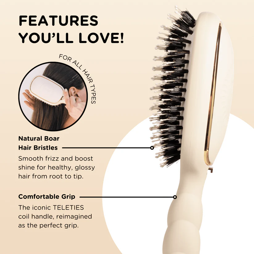 Teleties Boar Bristle Hairbrush - Tan-Health/Beauty-Dear Me Southern Boutique, located in DeRidder, Louisiana