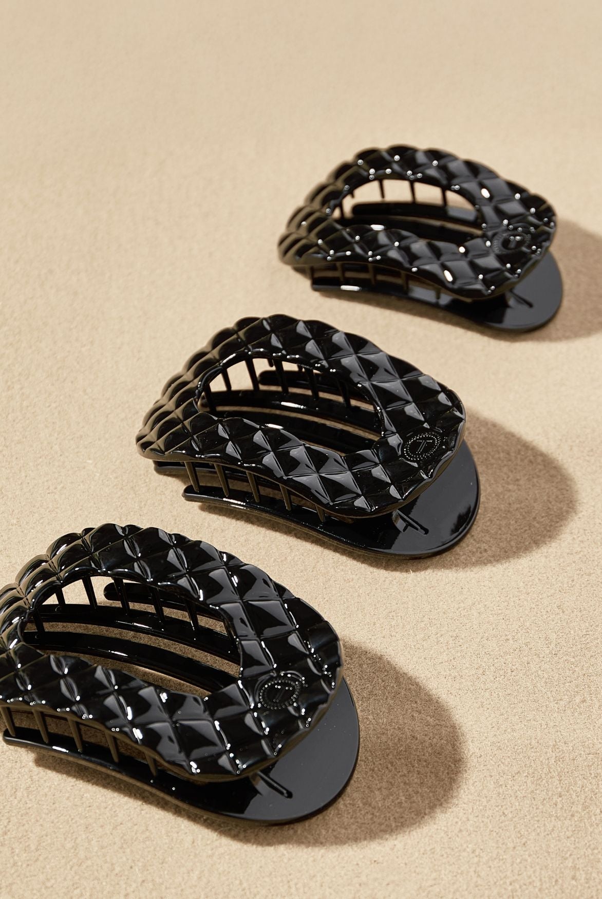 Teleties Flat Round Clip - Jet Black Quilted-Hair Clips-Dear Me Southern Boutique, located in DeRidder, Louisiana