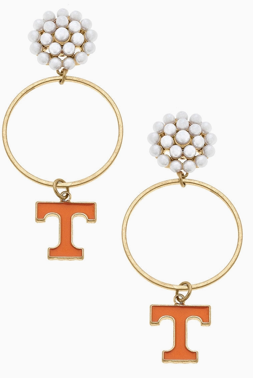 Tennessee Pearl Cluster Enamel Hoop Earrings-Game Day-Dear Me Southern Boutique, located in DeRidder, Louisiana