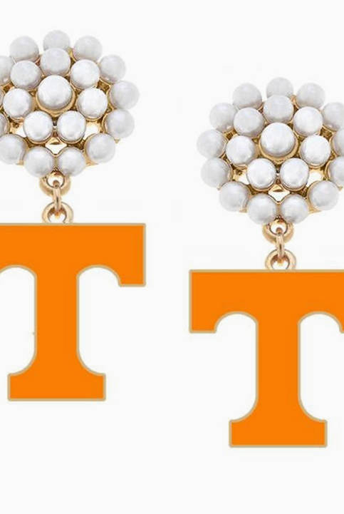 Tennessee Vols Pearl Cluster Enamel Earrings-Earrings-Dear Me Southern Boutique, located in DeRidder, Louisiana