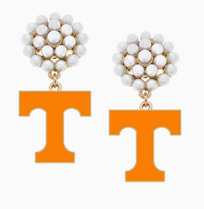 Tennessee Vols Pearl Cluster Enamel Earrings-Earrings-Dear Me Southern Boutique, located in DeRidder, Louisiana