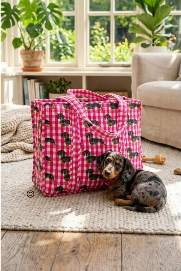 The Chloe Pink Dachshund Tote Bag-Tote Bags-Dear Me Southern Boutique, located in DeRidder, Louisiana