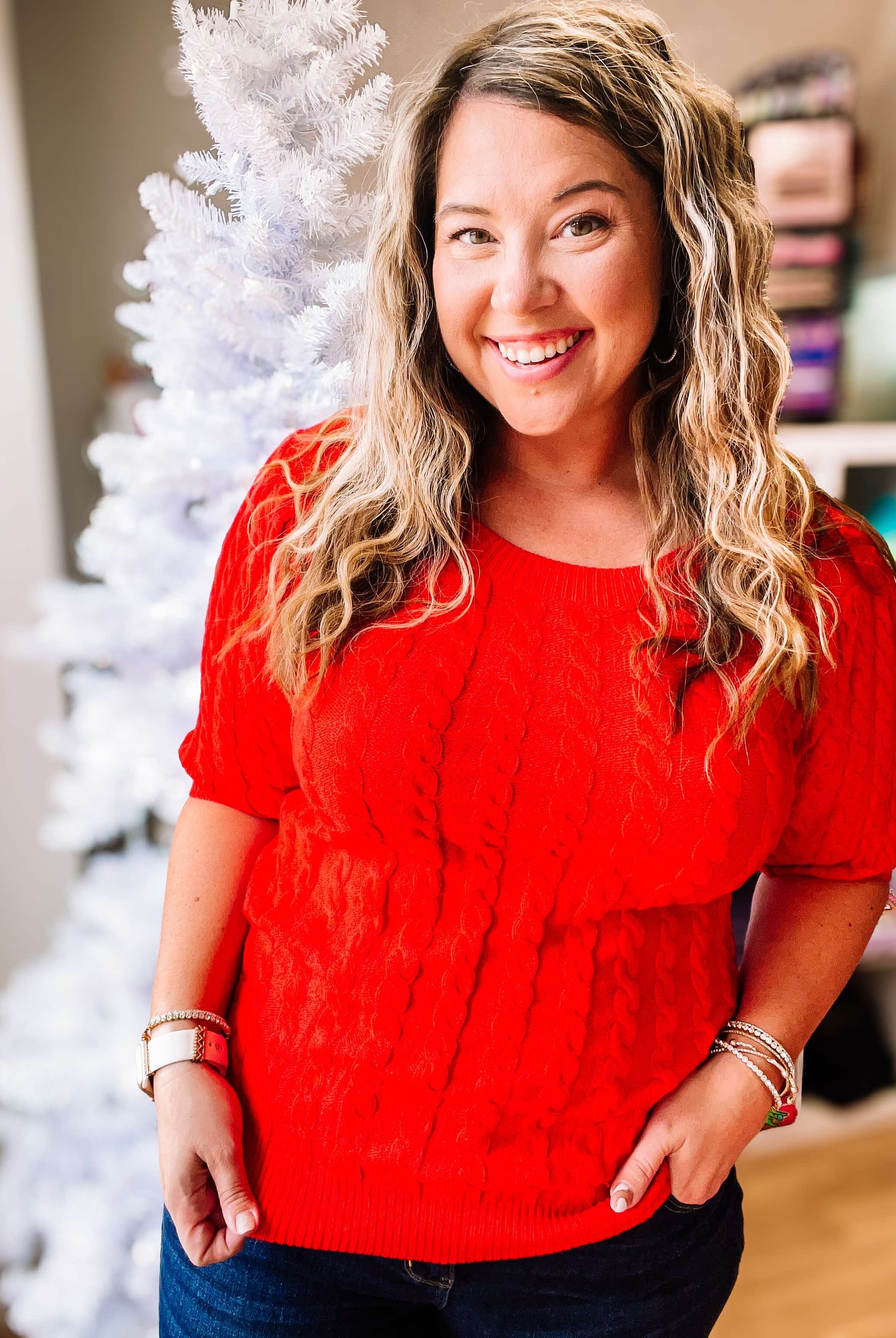 The Ivy League Classy Cable Knit Sweater - Red-Sweaters-Dear Me Southern Boutique, located in DeRidder, Louisiana