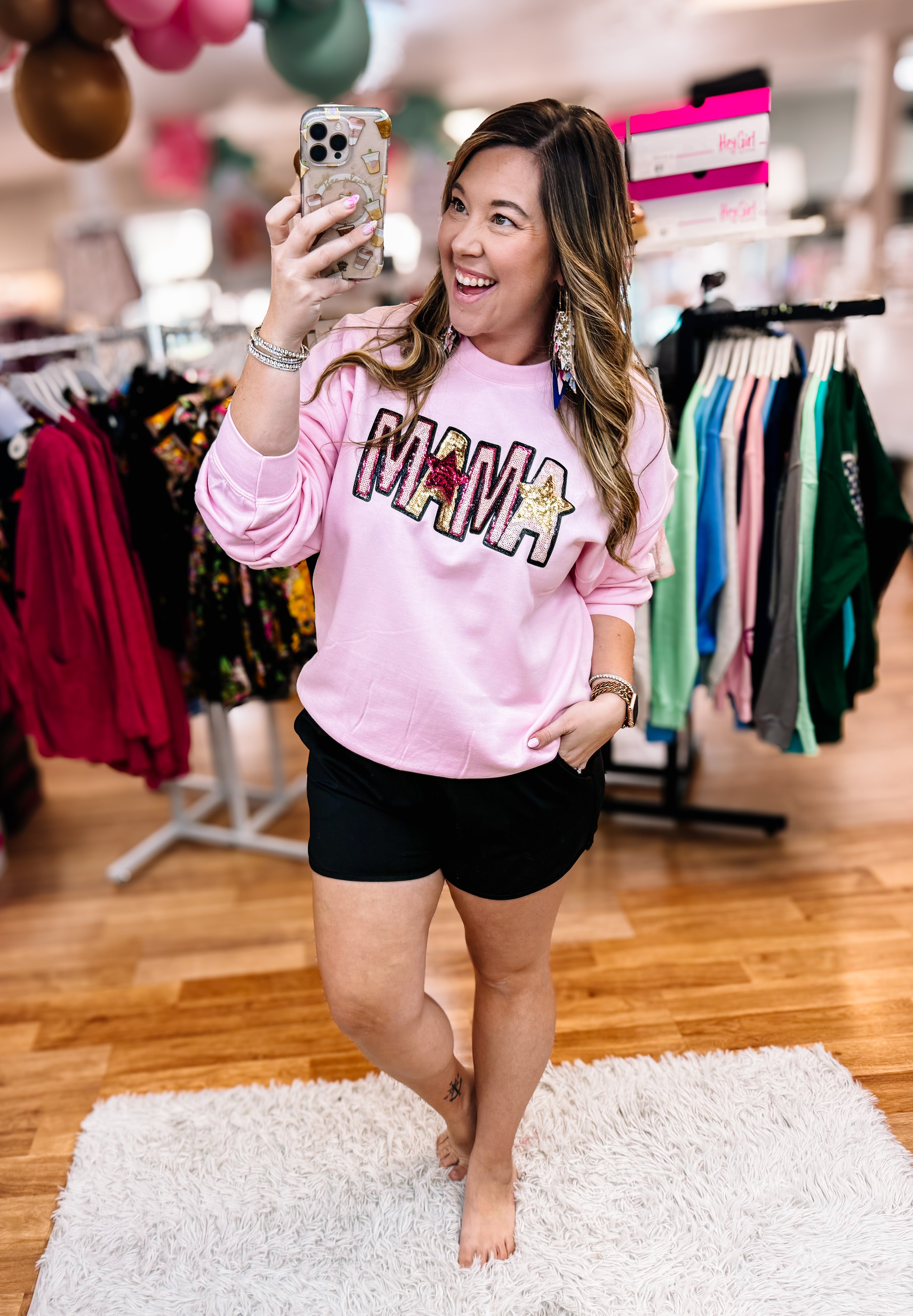 The Star Mama Sequin Sweatshirt-Sweatshirts-Dear Me Southern Boutique, located in DeRidder, Louisiana