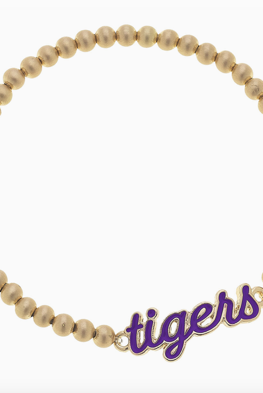 Tigers Purple Enamel Beaded Bracelet-Bracelets-Dear Me Southern Boutique, located in DeRidder, Louisiana