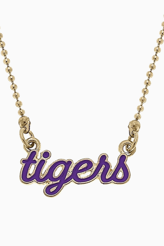 Tigers Purple Enamel Necklace-Necklaces-Dear Me Southern Boutique, located in DeRidder, Louisiana