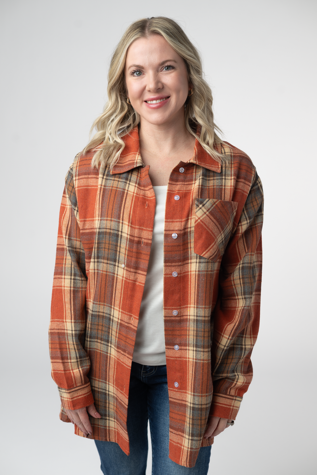 Tunic Plaid Top - Pumpkin Plaid-Tops-Dear Me Southern Boutique, located in DeRidder, Louisiana