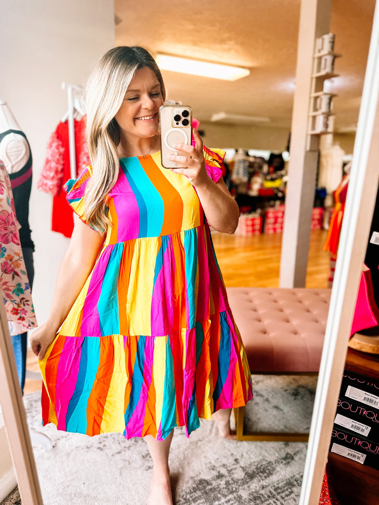 Vibrant Abstract Tiered Dress-Dresses-Dear Me Southern Boutique, located in DeRidder, Louisiana
