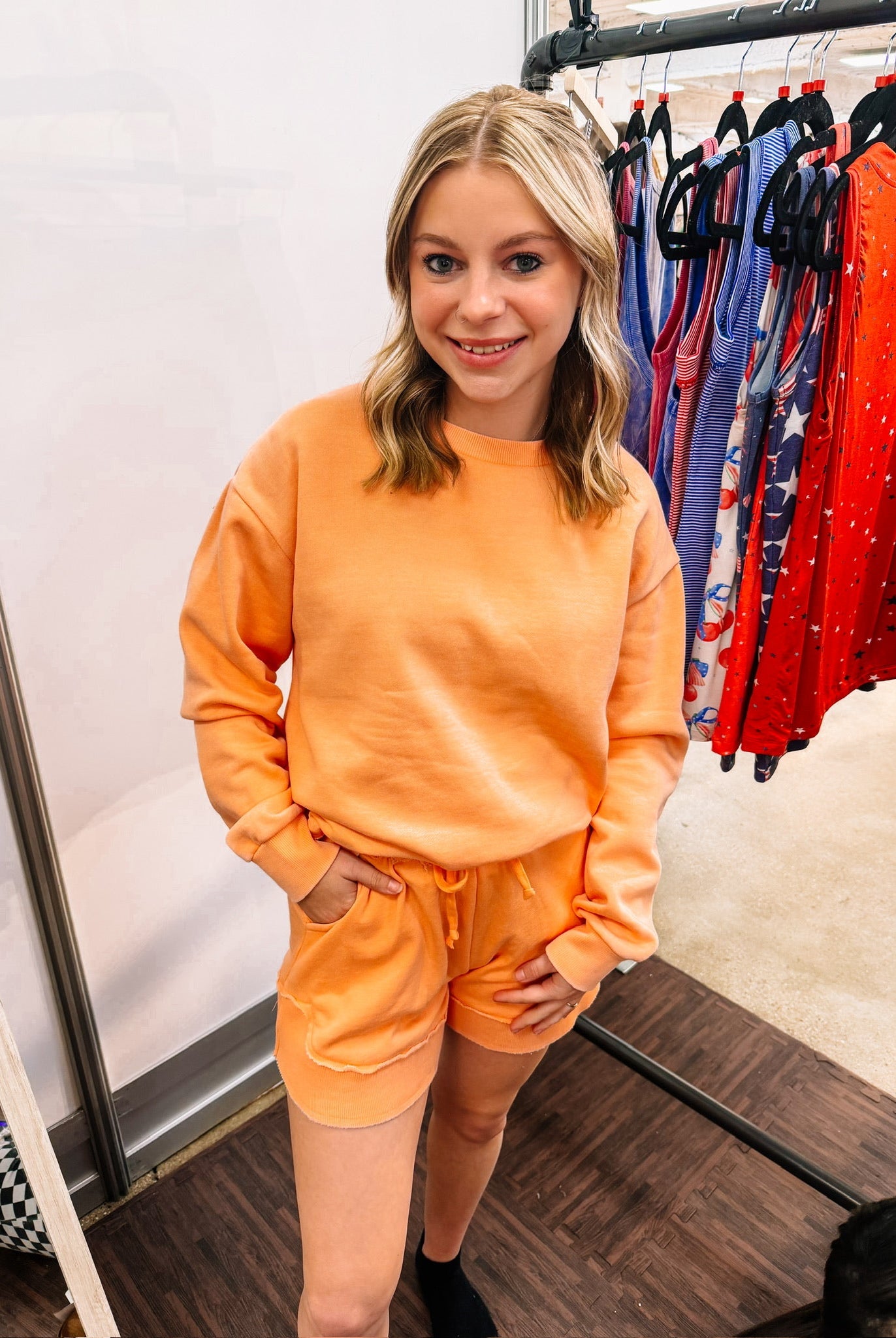 Stevie French Terry Shorts - Spring Peach-Shorts-Dear Me Southern Boutique, located in DeRidder, Louisiana