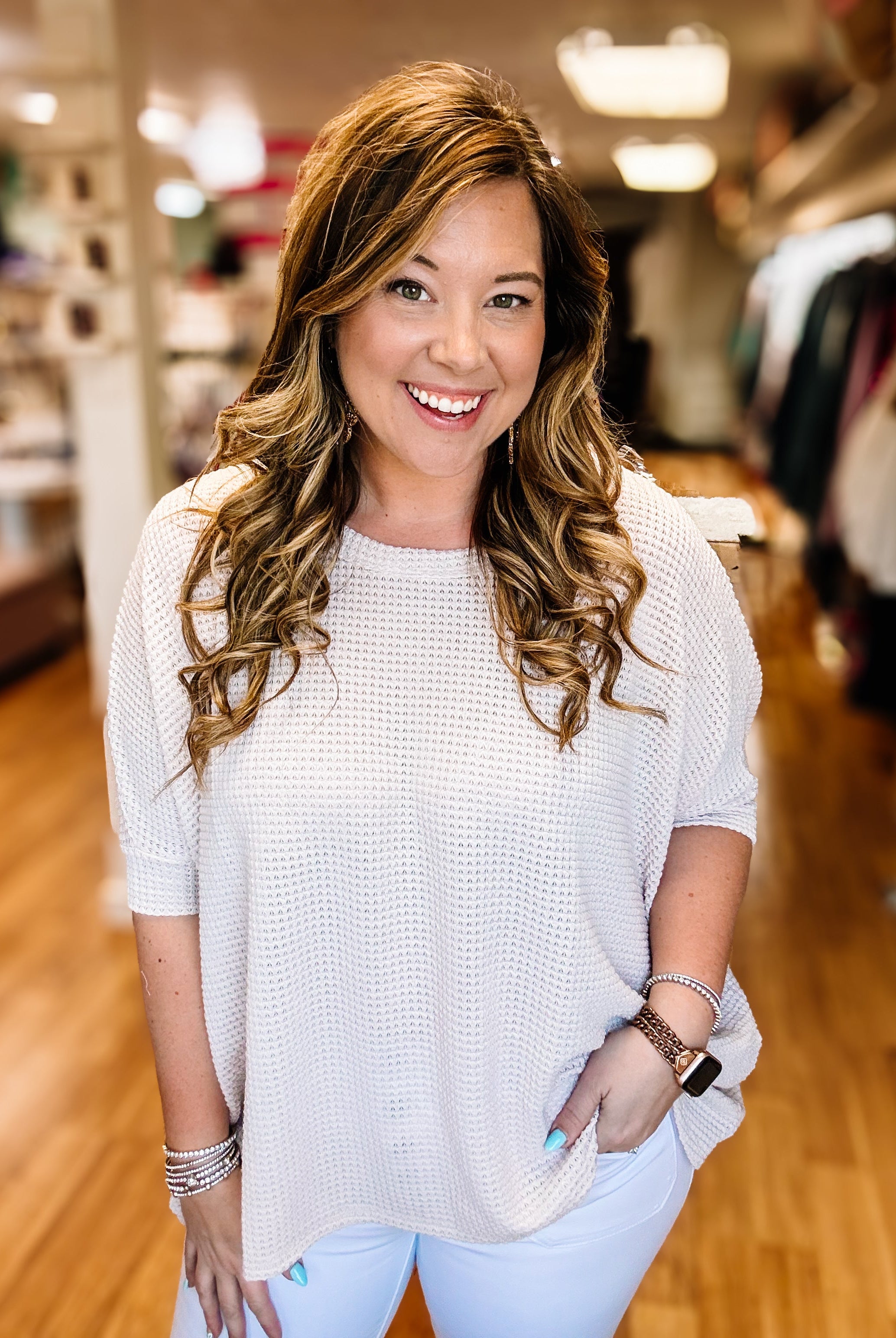 Waffle Knit Dolman Poncho Top - Oatmeal-Blouses-Dear Me Southern Boutique, located in DeRidder, Louisiana