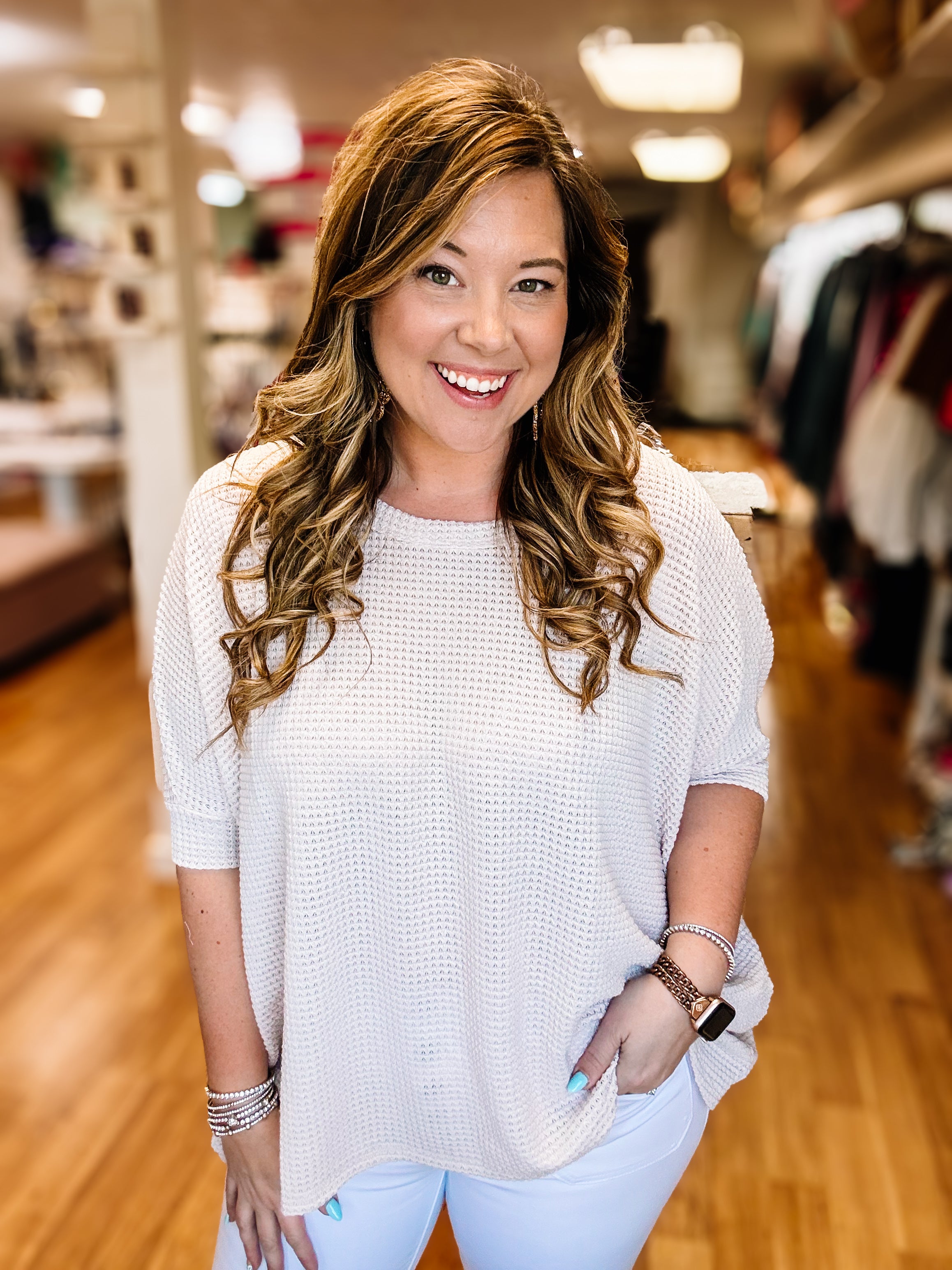 Waffle Knit Dolman Poncho Top - Oatmeal-Blouses-Dear Me Southern Boutique, located in DeRidder, Louisiana