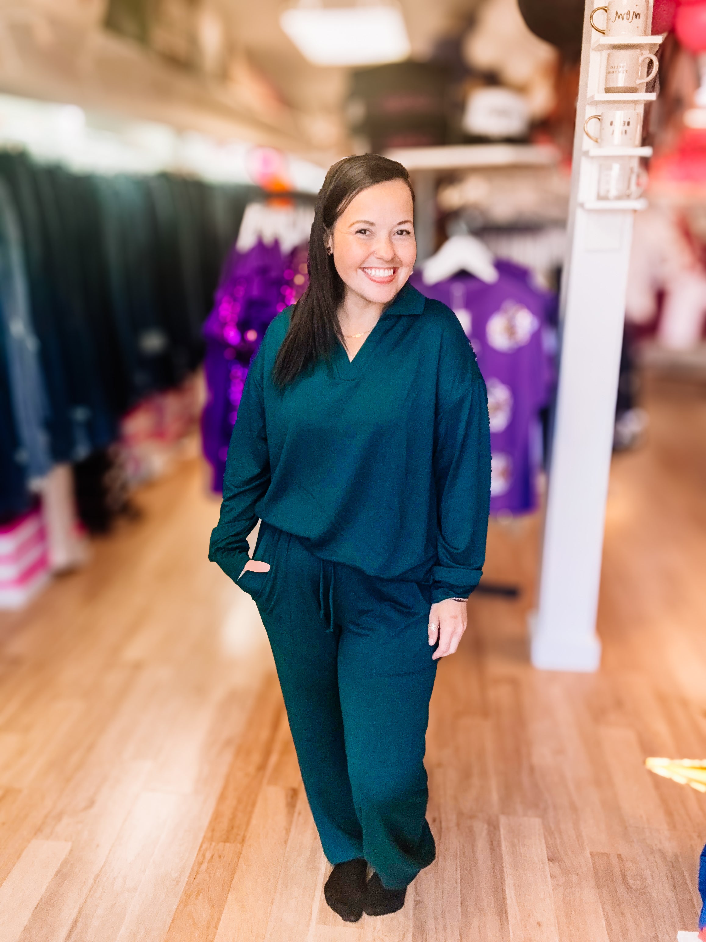 Weekend Lounge Set - Hunter Green-Dear Me Southern Boutique, located in DeRidder, Louisiana