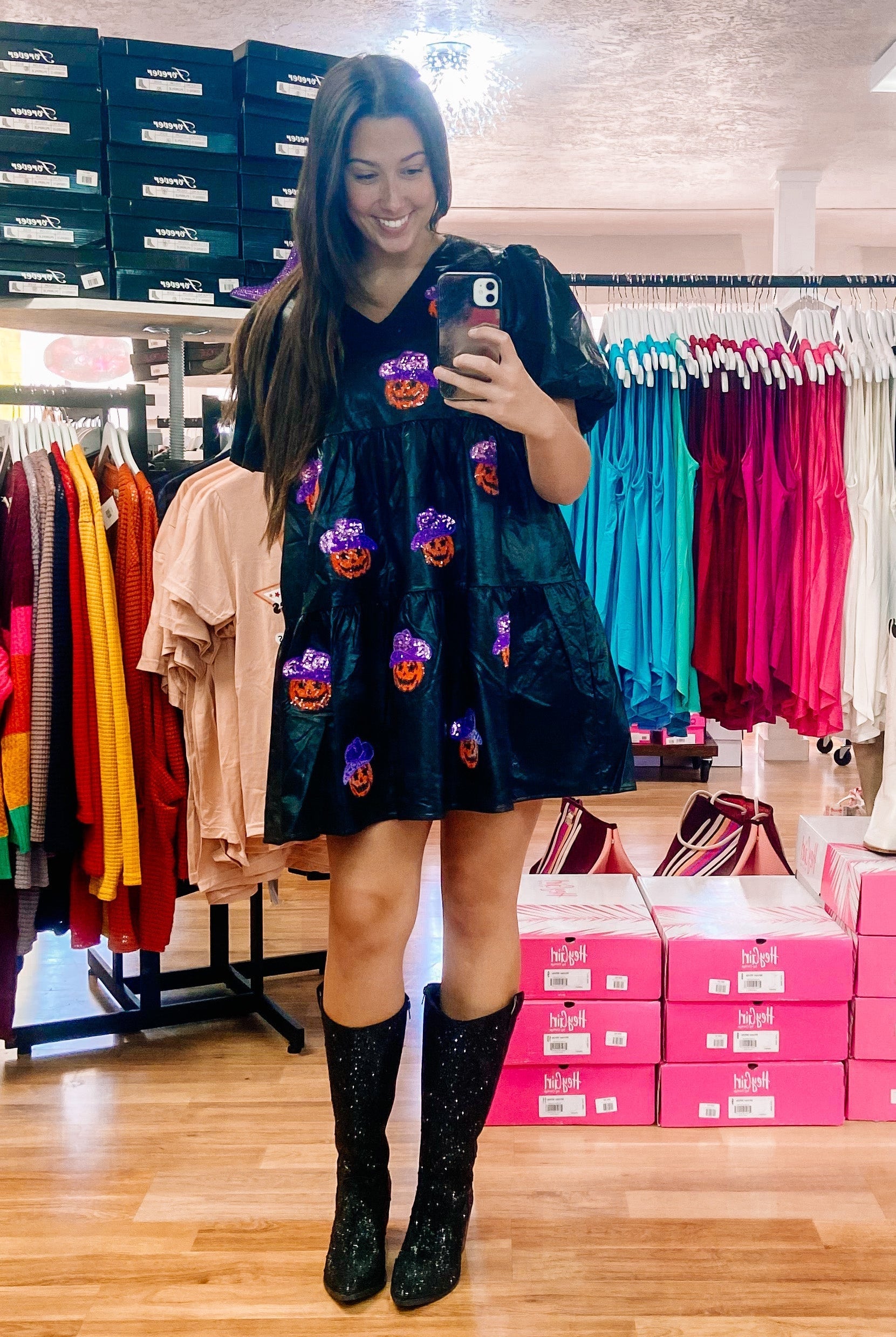 Western Pumpkin Dress-Mini Dresses-Dear Me Southern Boutique, located in DeRidder, Louisiana