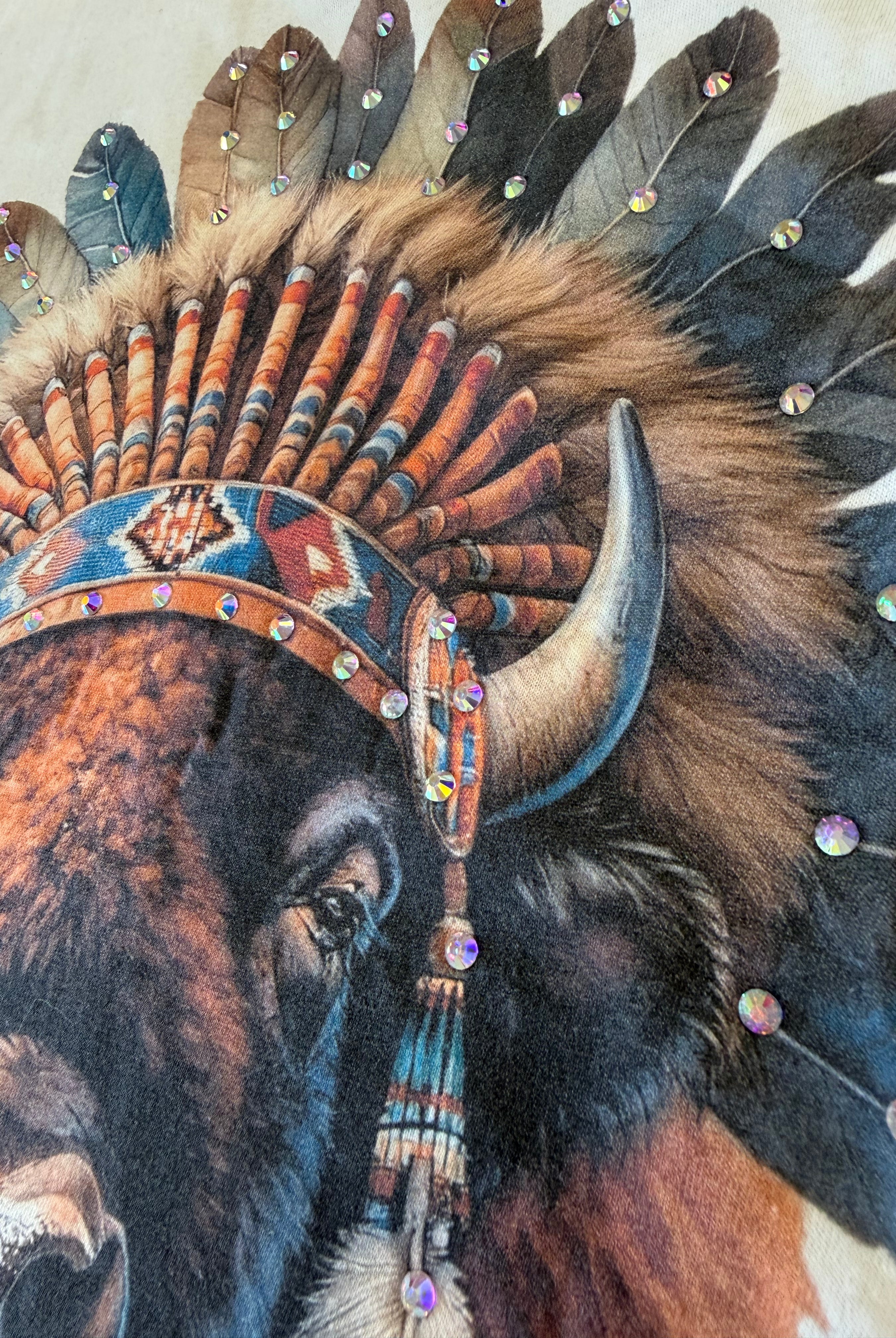 Western Warrior Bison Bougie Rhinestone Tee-Dear Me Southern Boutique, located in DeRidder, Louisiana