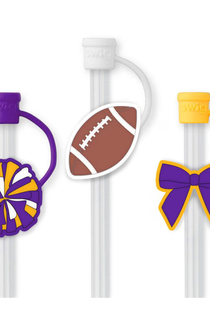 We've Got Spirit Purple + Yellow Swig Straw Topper Set-Straw Toppers-Dear Me Southern Boutique, located in DeRidder, Louisiana