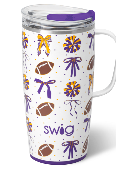 We've Got Spirit Purple + Yellow Travel Mug 22oz-Travel Mugs-Dear Me Southern Boutique, located in DeRidder, Louisiana