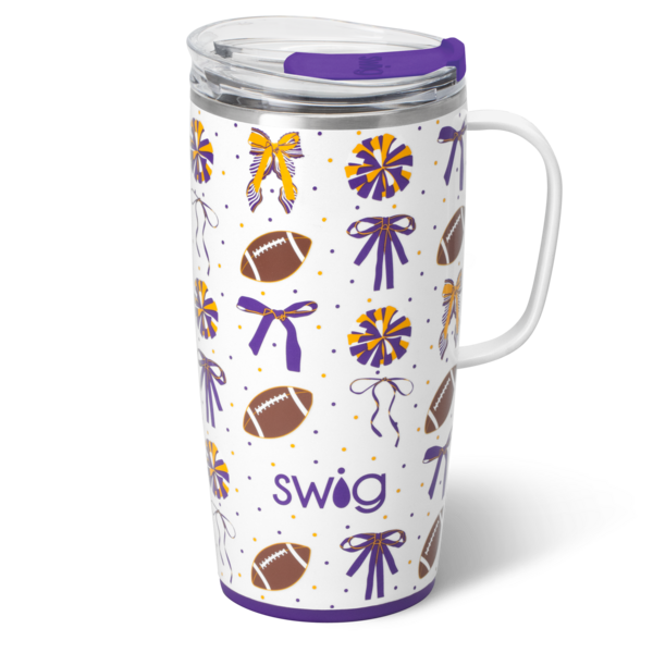 We've Got Spirit Purple + Yellow Travel Mug 22oz-Travel Mugs-Dear Me Southern Boutique, located in DeRidder, Louisiana