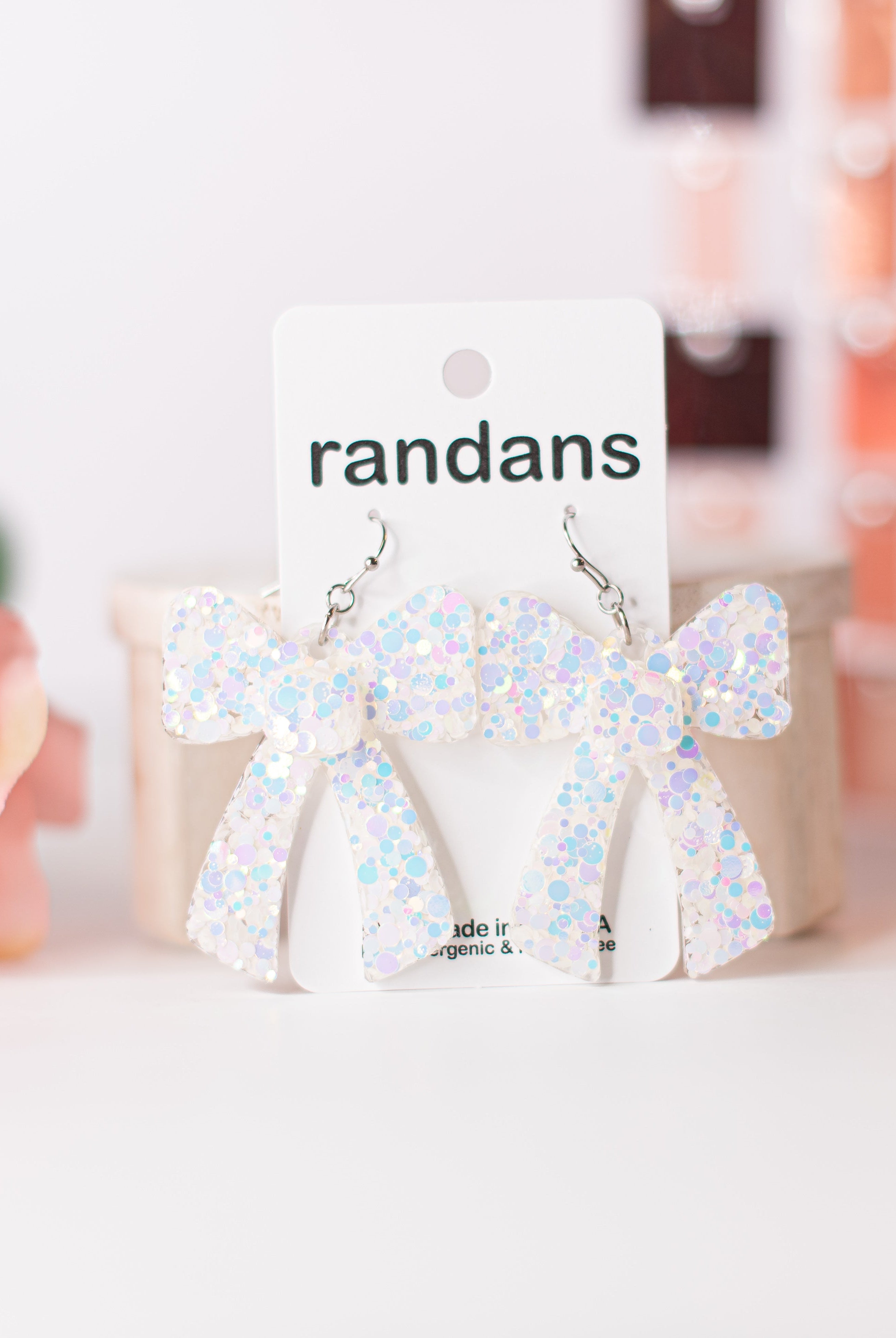 White Coquette Bow Randans-Earrings-Dear Me Southern Boutique, located in DeRidder, Louisiana
