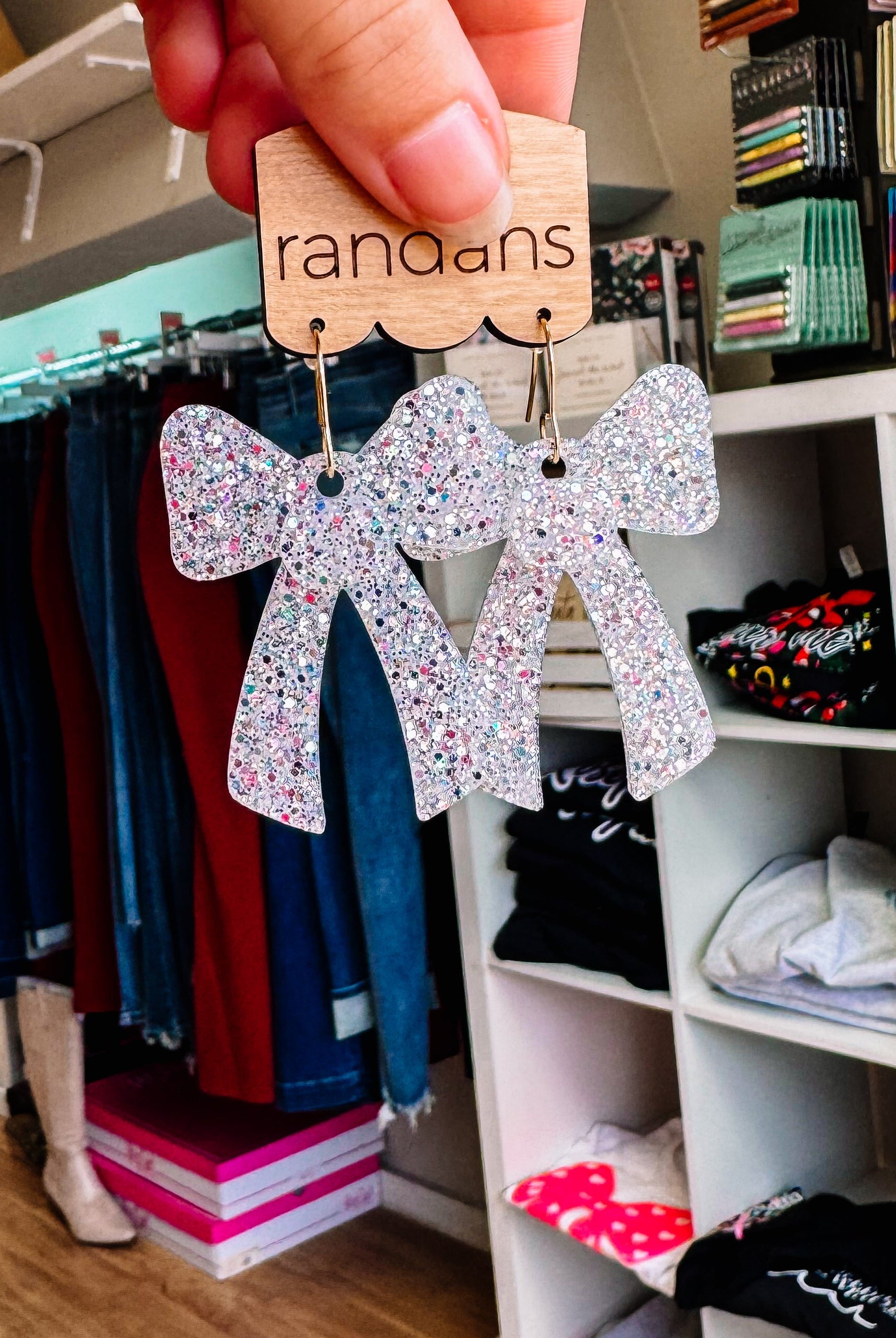 White Coquette Bow Randans-Earrings-Dear Me Southern Boutique, located in DeRidder, Louisiana