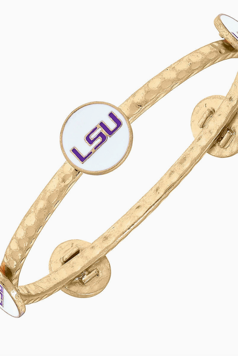 White Enamel LSU Bangle-Bracelets-Dear Me Southern Boutique, located in DeRidder, Louisiana