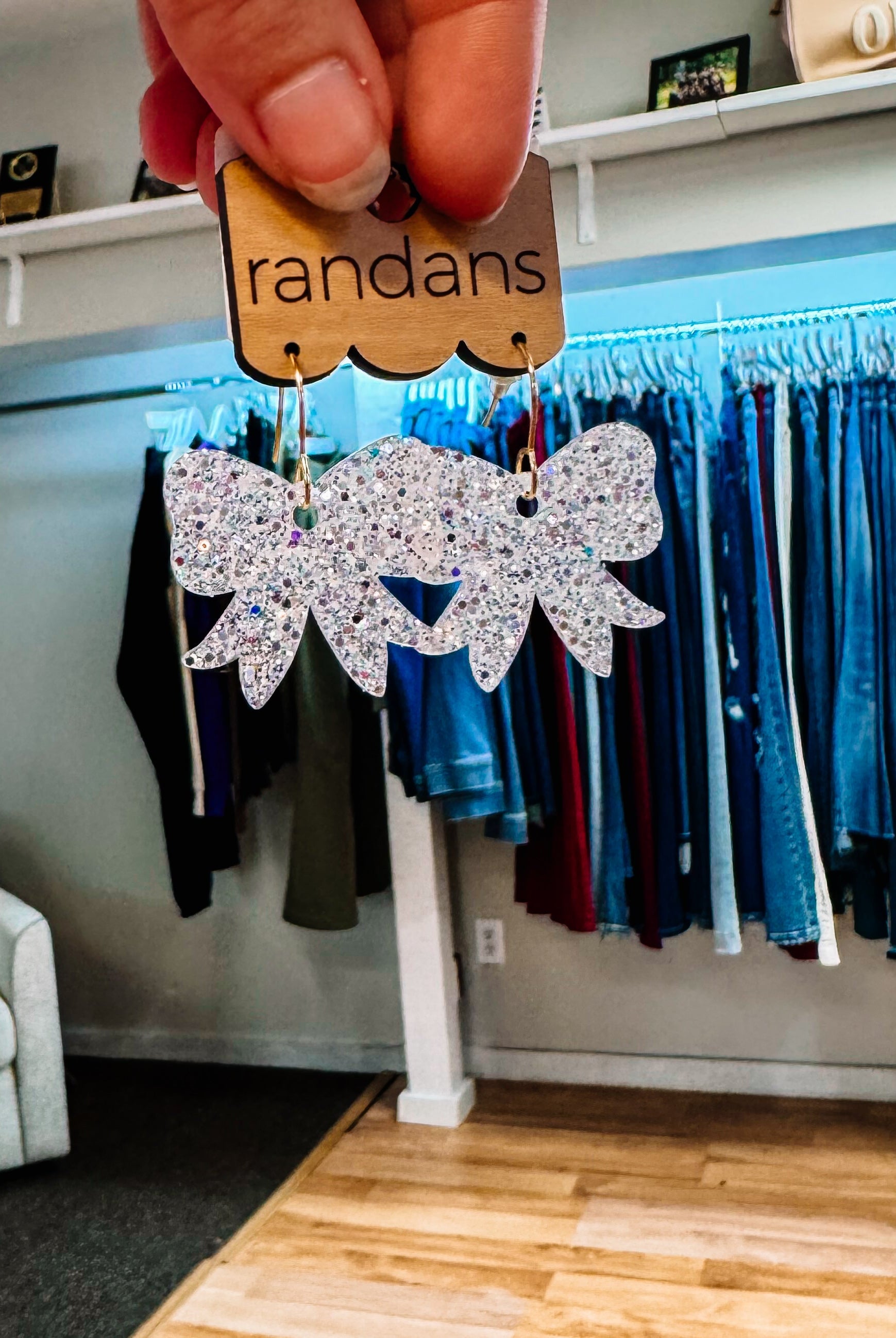 White Mini Coquette Bow Randans Dangles-Earrings-Dear Me Southern Boutique, located in DeRidder, Louisiana