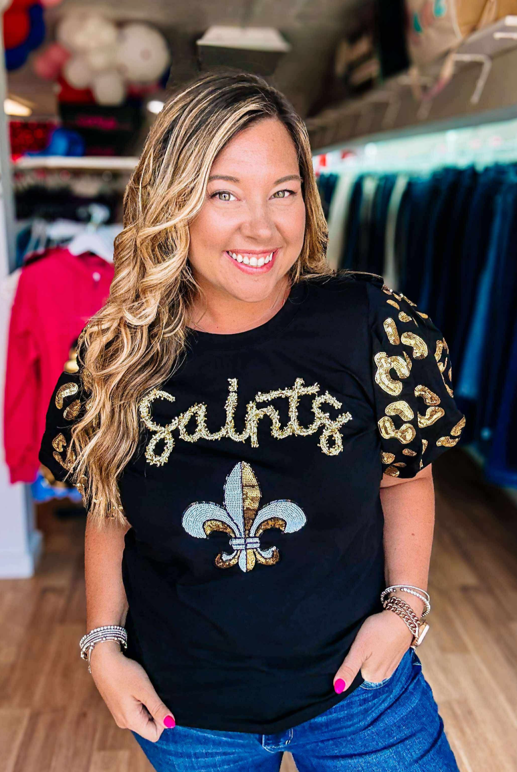 Who Dat Diva Saints Top-Game Day-Dear Me Southern Boutique, located in DeRidder, Louisiana