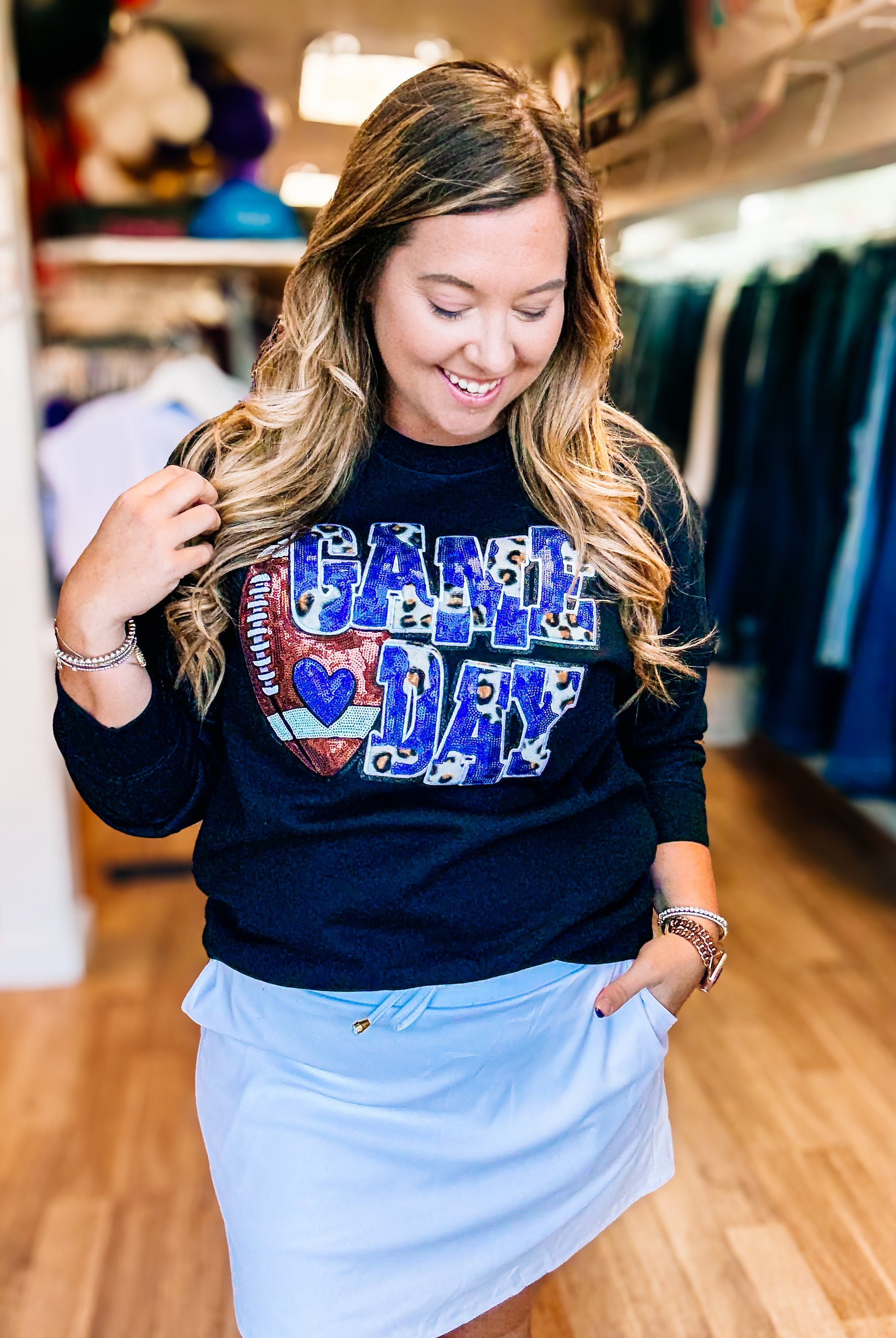 Wild Game Day Top - Blue-Graphic Tops-Dear Me Southern Boutique, located in DeRidder, Louisiana