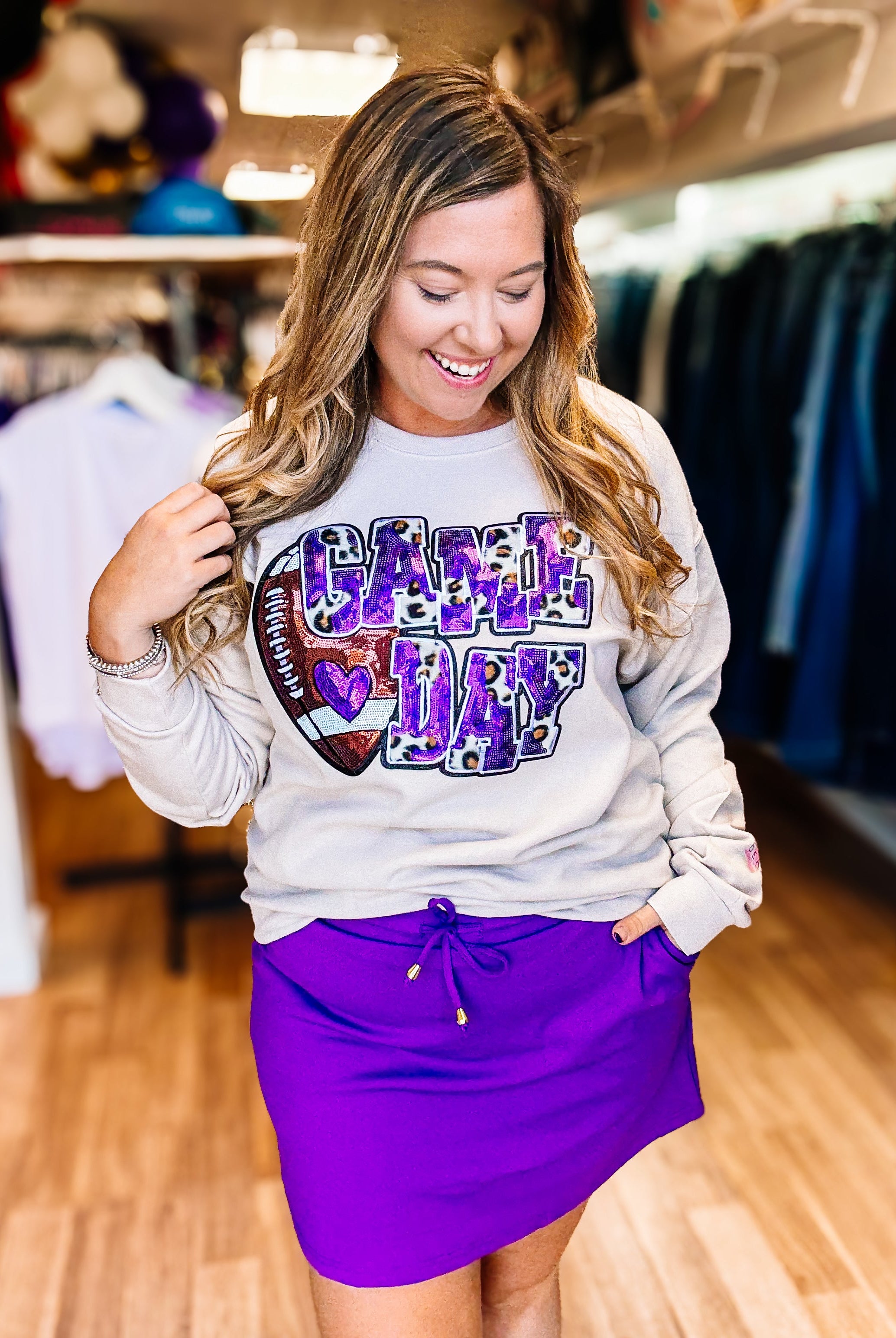 Wild Game Day Top - Purple-Graphic Tops-Dear Me Southern Boutique, located in DeRidder, Louisiana