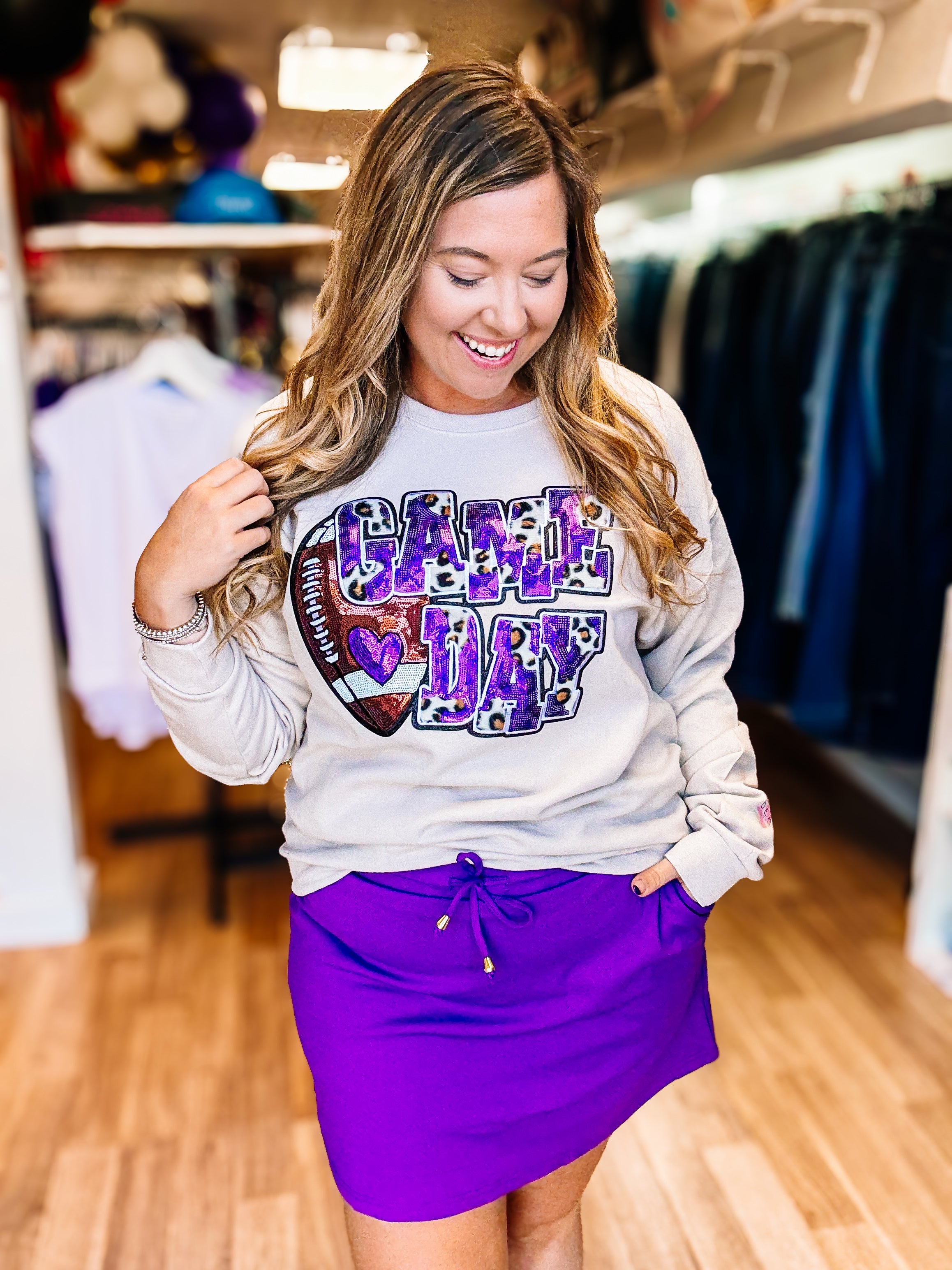 Wild Game Day Top - Purple-Graphic Tops-Dear Me Southern Boutique, located in DeRidder, Louisiana