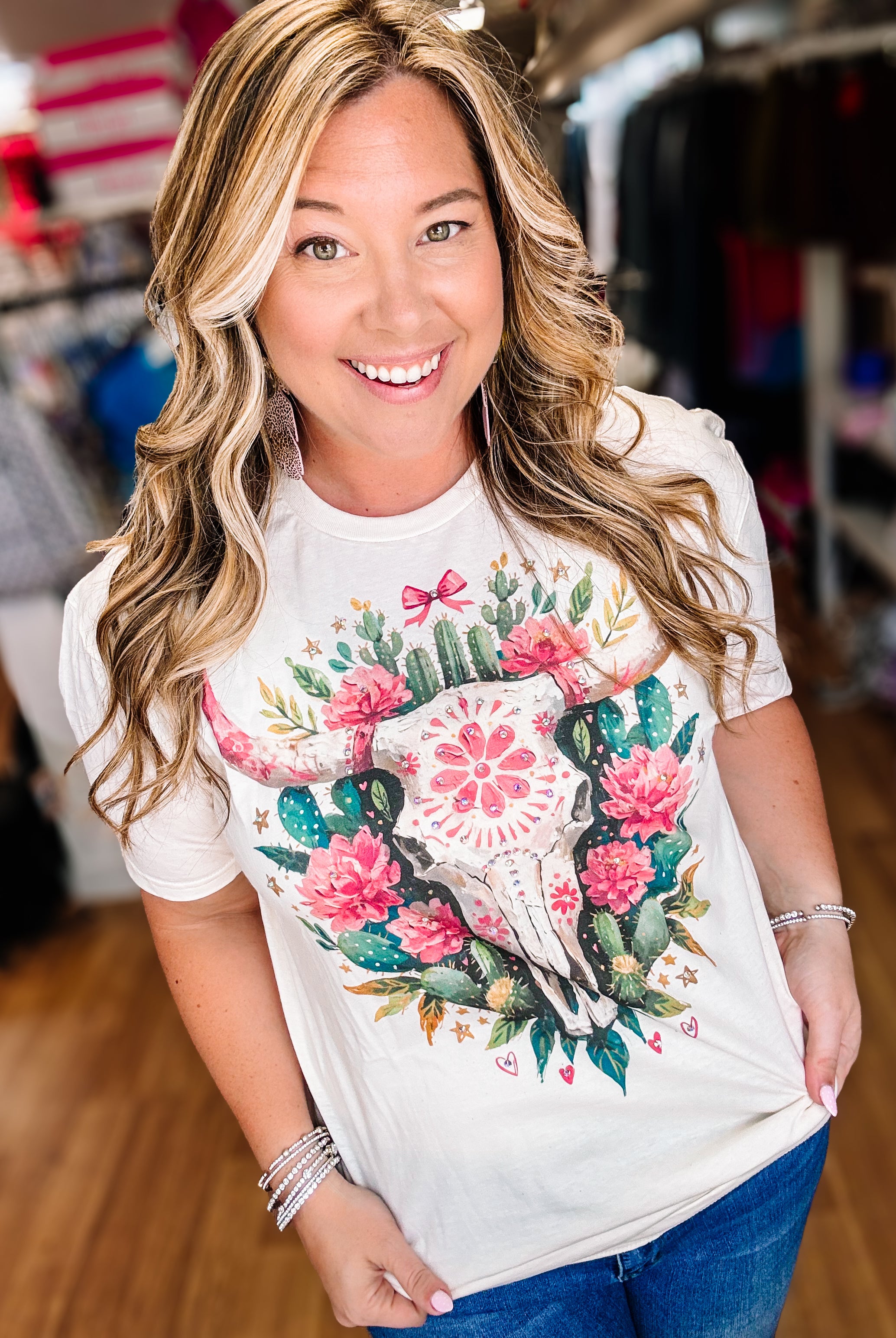 Wild West Wildflower Bougie Rhinestone Tee-Dear Me Southern Boutique, located in DeRidder, Louisiana