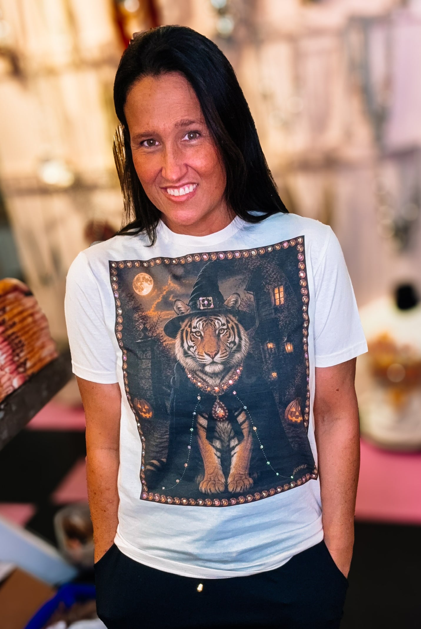 Witch Rawr Bougie Rhinestone Tee-Graphic Tees-Dear Me Southern Boutique, located in DeRidder, Louisiana