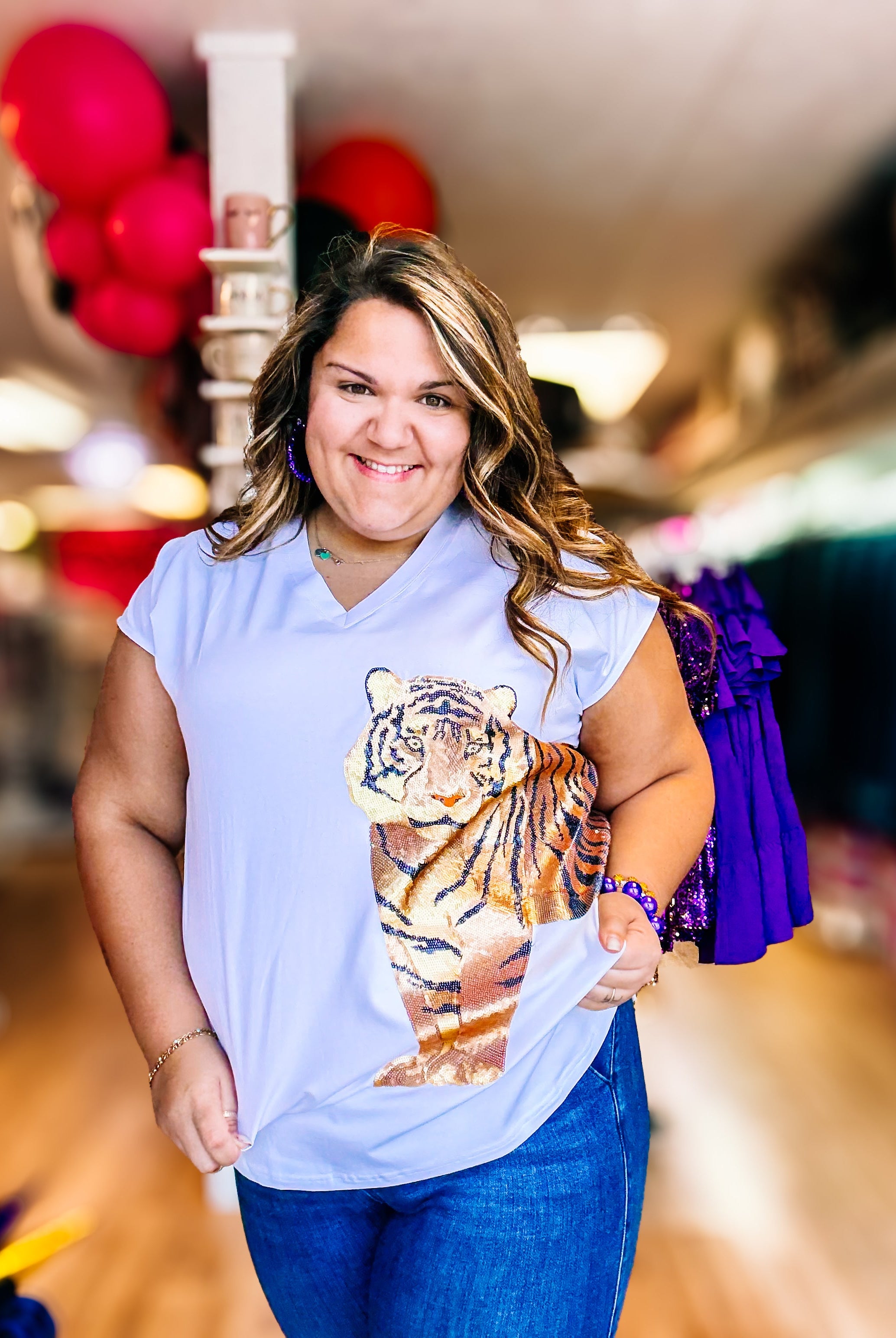 Wrap-Around Tiger Top -White-Graphic Tops-Dear Me Southern Boutique, located in DeRidder, Louisiana
