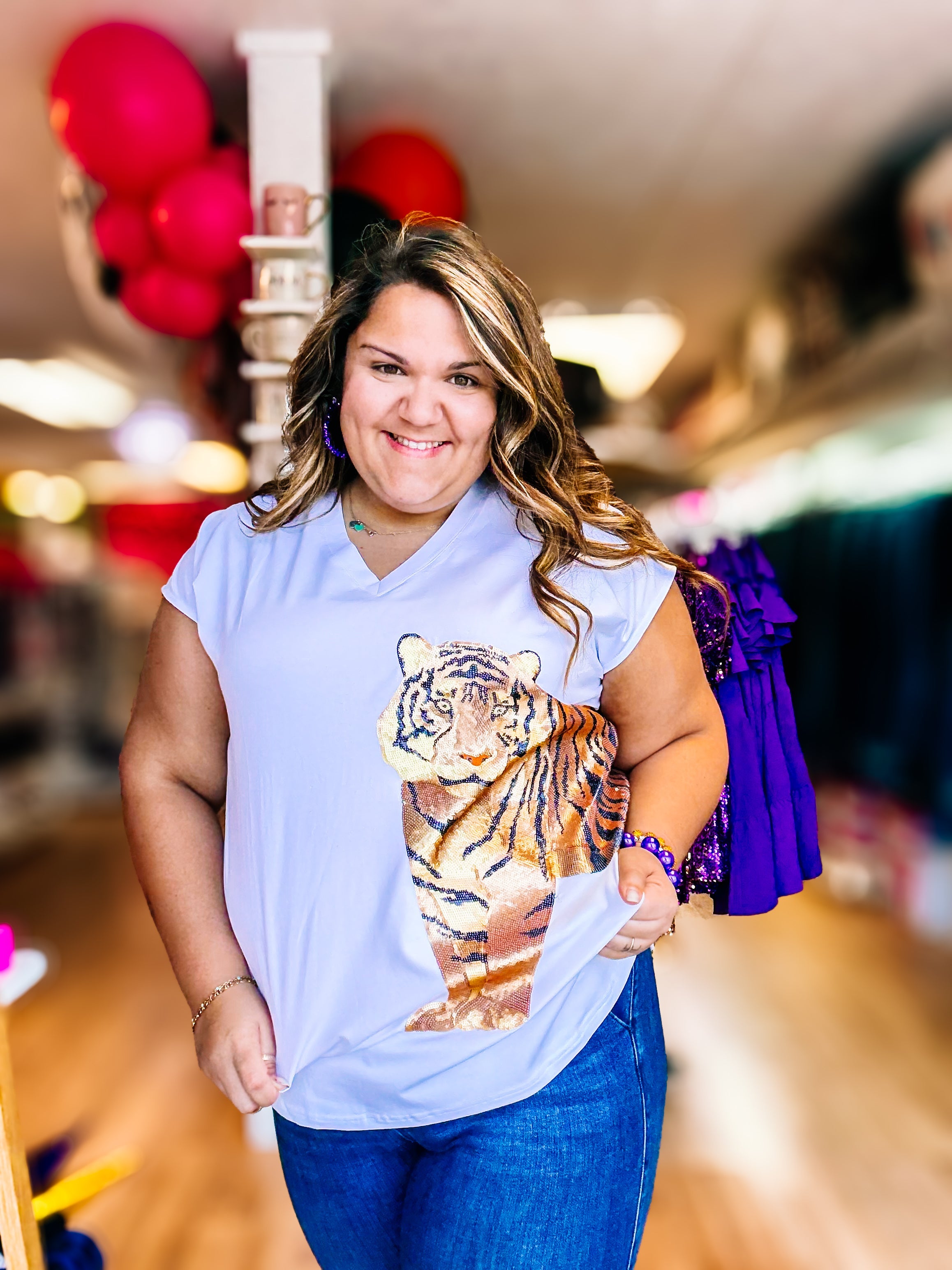 Wrap-Around Tiger Top -White-Graphic Tops-Dear Me Southern Boutique, located in DeRidder, Louisiana