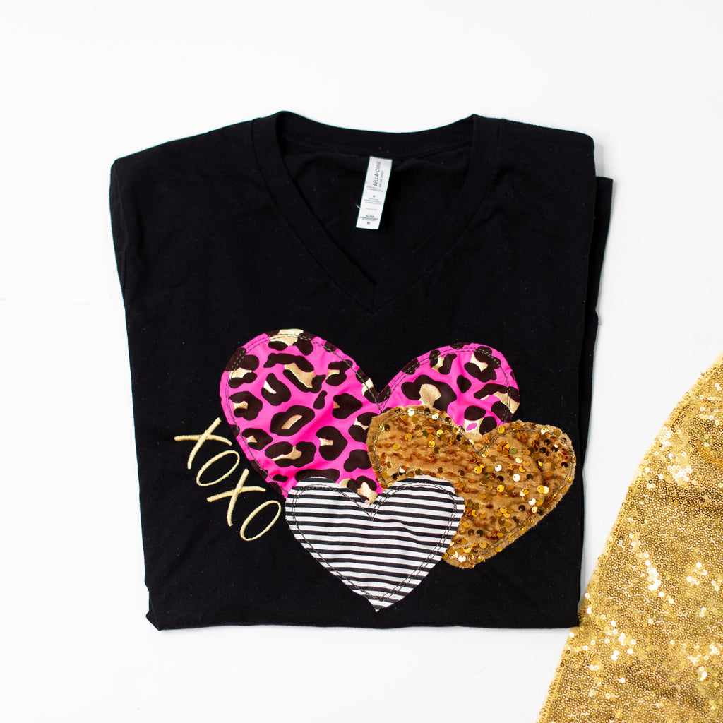 XOXO Hearts Sequin Tee-Tops-Dear Me Southern Boutique, located in DeRidder, Louisiana