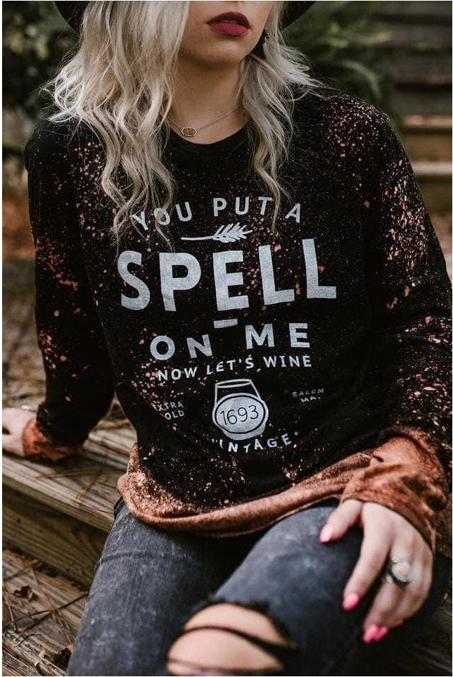 You Put A Spell On Me Bleached Longsleeve-Dear Me Southern Boutique, located in DeRidder, Louisiana