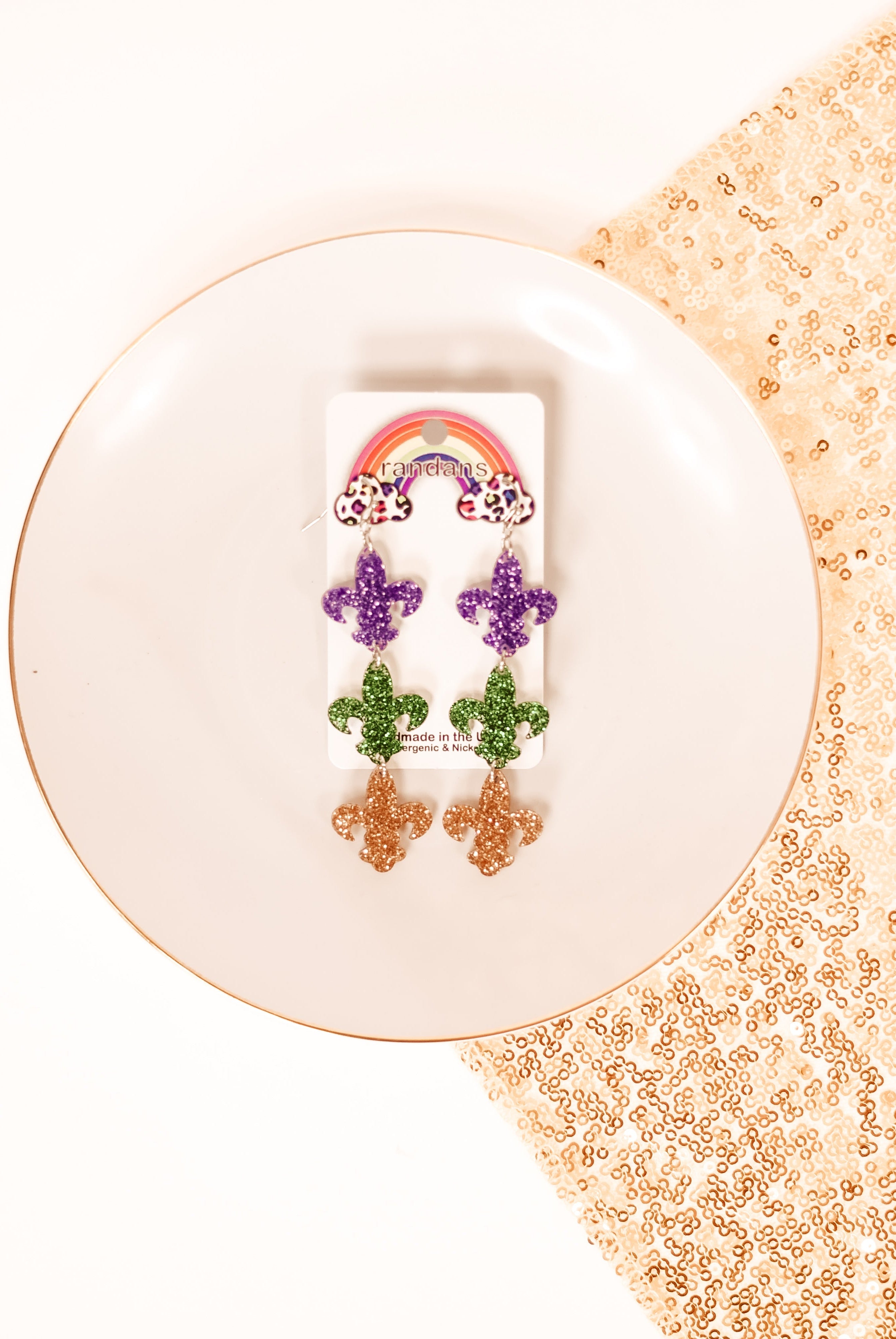 Fleur De Lis Triple Stack Randans-Earrings-Dear Me Southern Boutique, located in DeRidder, Louisiana