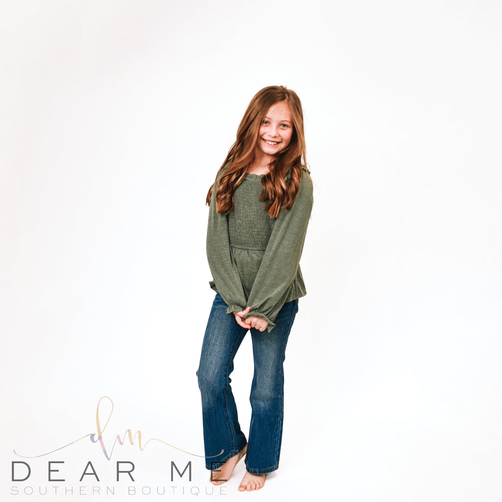 Girl's Pull On Flare Denim Jeans-Kids-Dear Me Southern Boutique, located in DeRidder, Louisiana