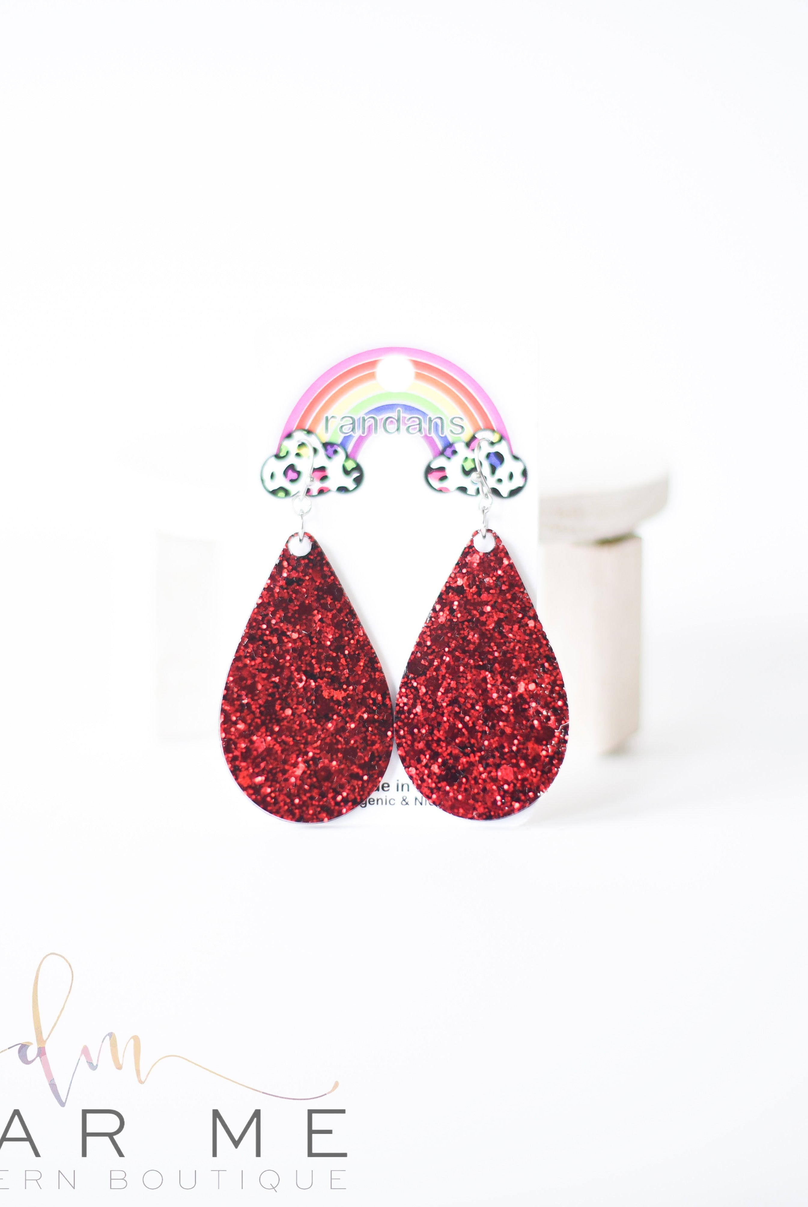 Red Glitter Randans-Earrings-Dear Me Southern Boutique, located in DeRidder, Louisiana