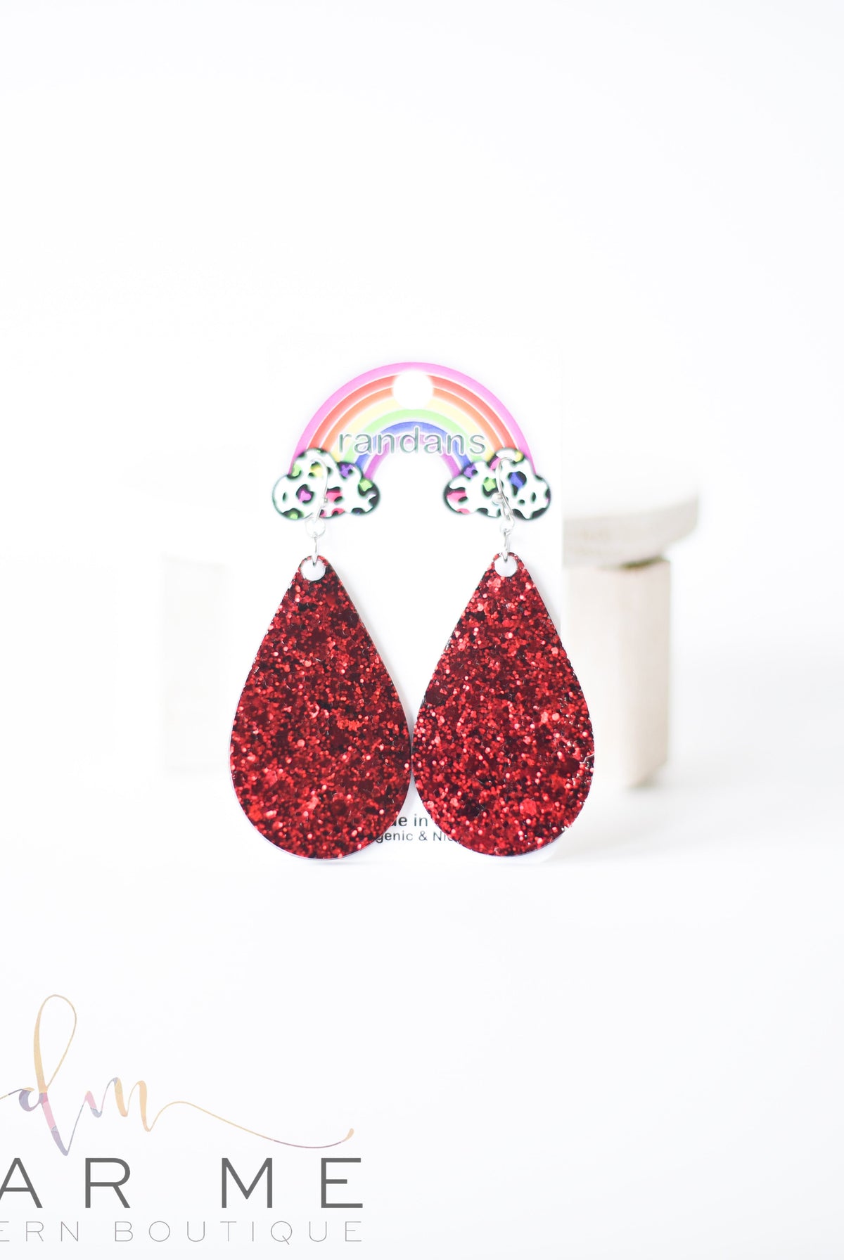 Red Glitter Randans-Jewelry - Earrings-Dear Me Southern Boutique, located in DeRidder, Louisiana