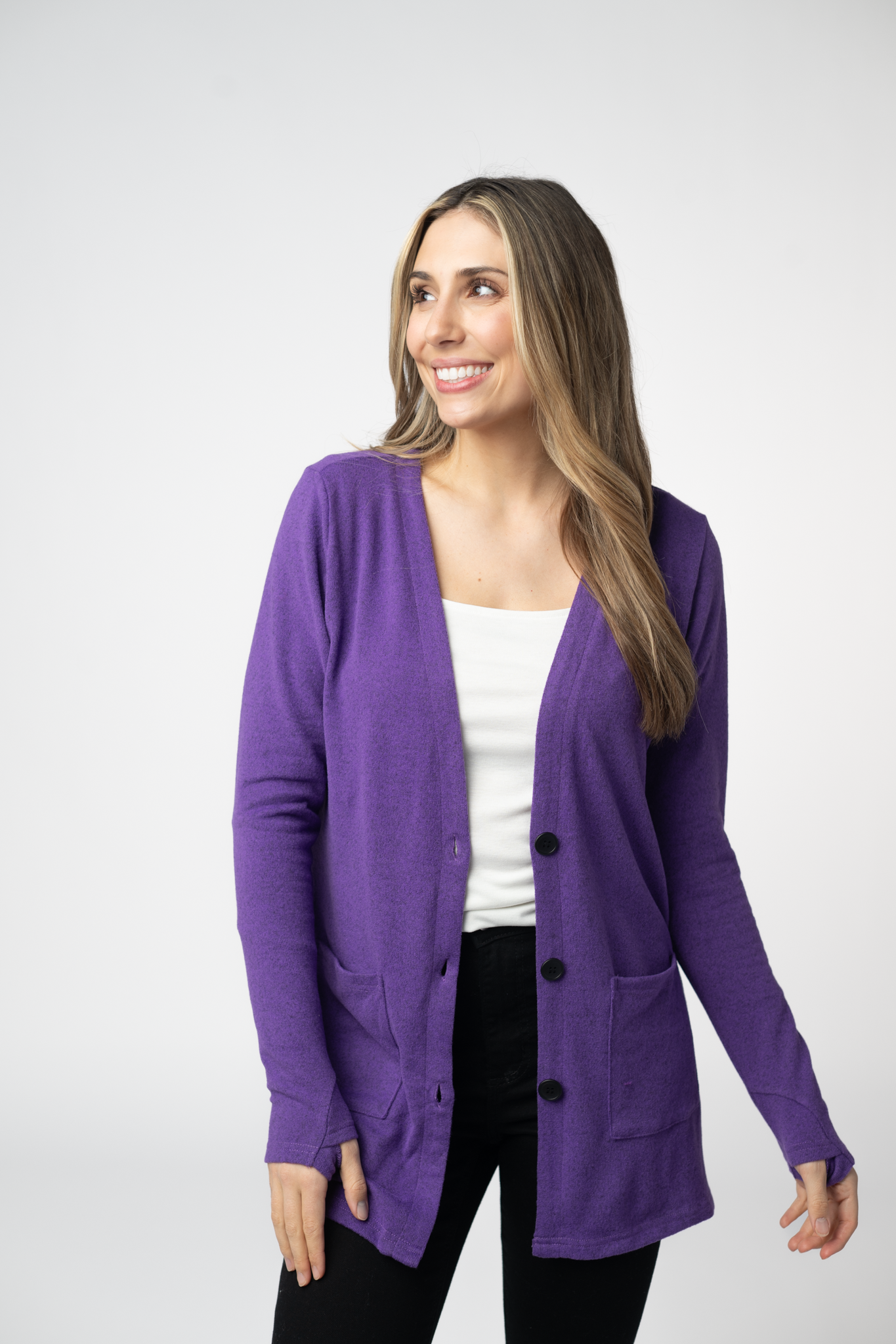 08.21 EN ROUTE Cori Cardigan - Heathered Purple-Cardigan-Dear Me Southern Boutique, located in DeRidder, Louisiana