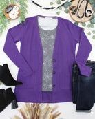 08.21 EN ROUTE Cori Cardigan - Heathered Purple-Cardigan-Dear Me Southern Boutique, located in DeRidder, Louisiana