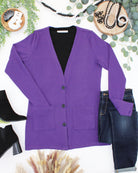 08.21 EN ROUTE Cori Cardigan - Heathered Purple-Cardigan-Dear Me Southern Boutique, located in DeRidder, Louisiana