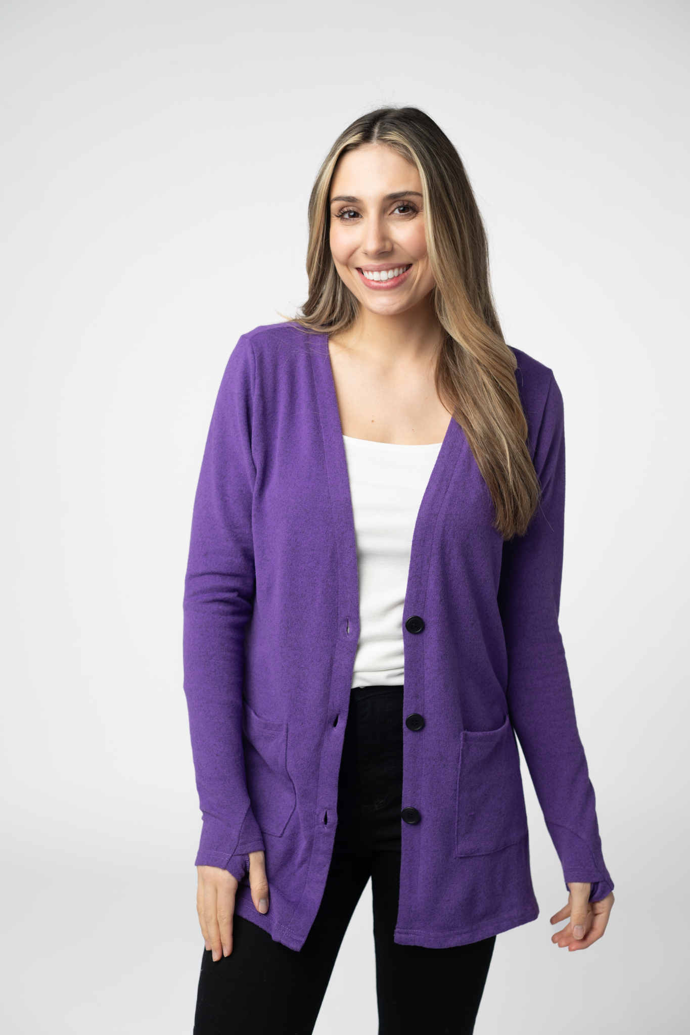 08.21 EN ROUTE Cori Cardigan - Heathered Purple-Cardigan-Dear Me Southern Boutique, located in DeRidder, Louisiana