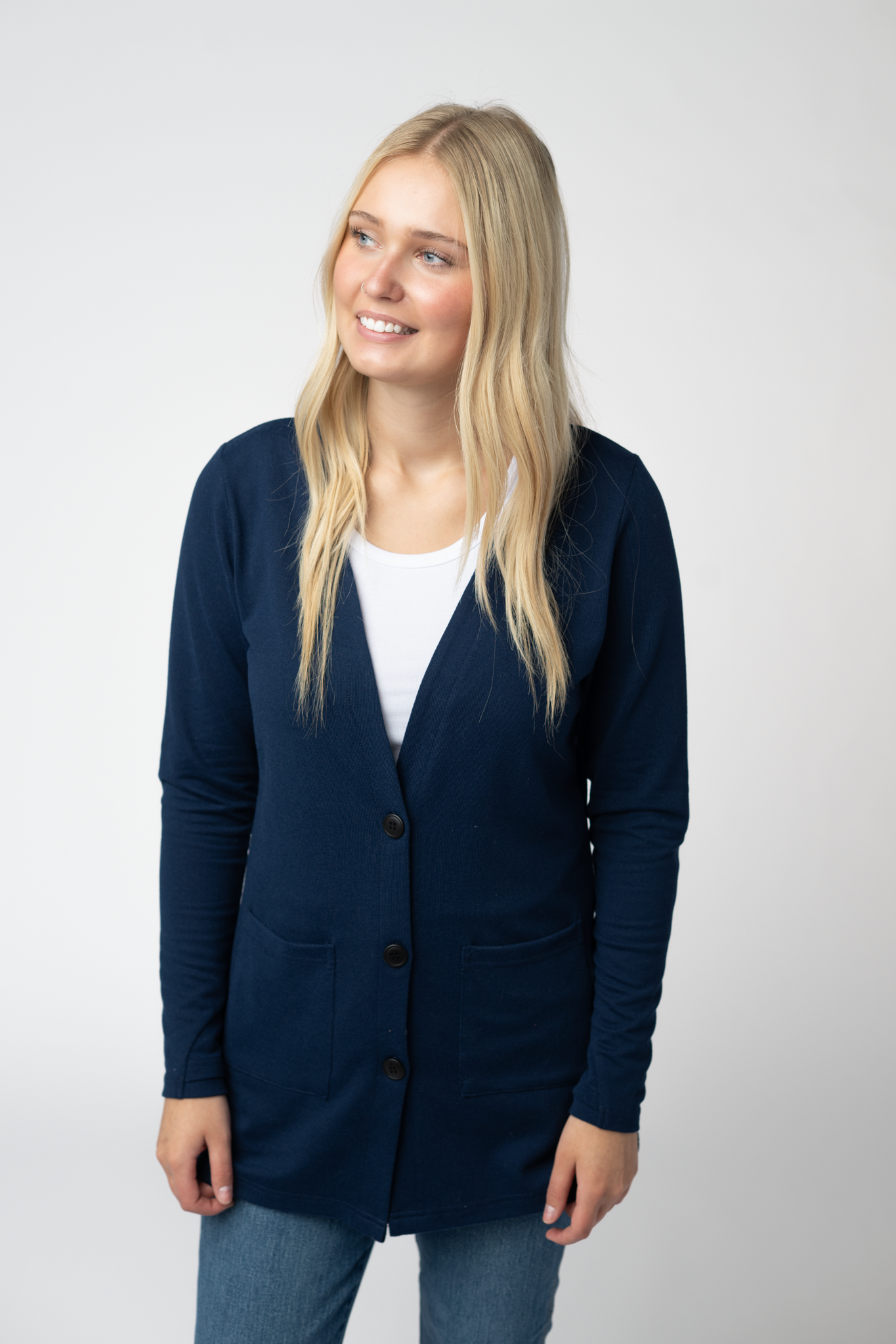 08.21 EN ROUTE Cori Cardigan - Navy-Cardigan-Dear Me Southern Boutique, located in DeRidder, Louisiana