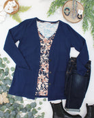 08.21 EN ROUTE Cori Cardigan - Navy-Cardigan-Dear Me Southern Boutique, located in DeRidder, Louisiana